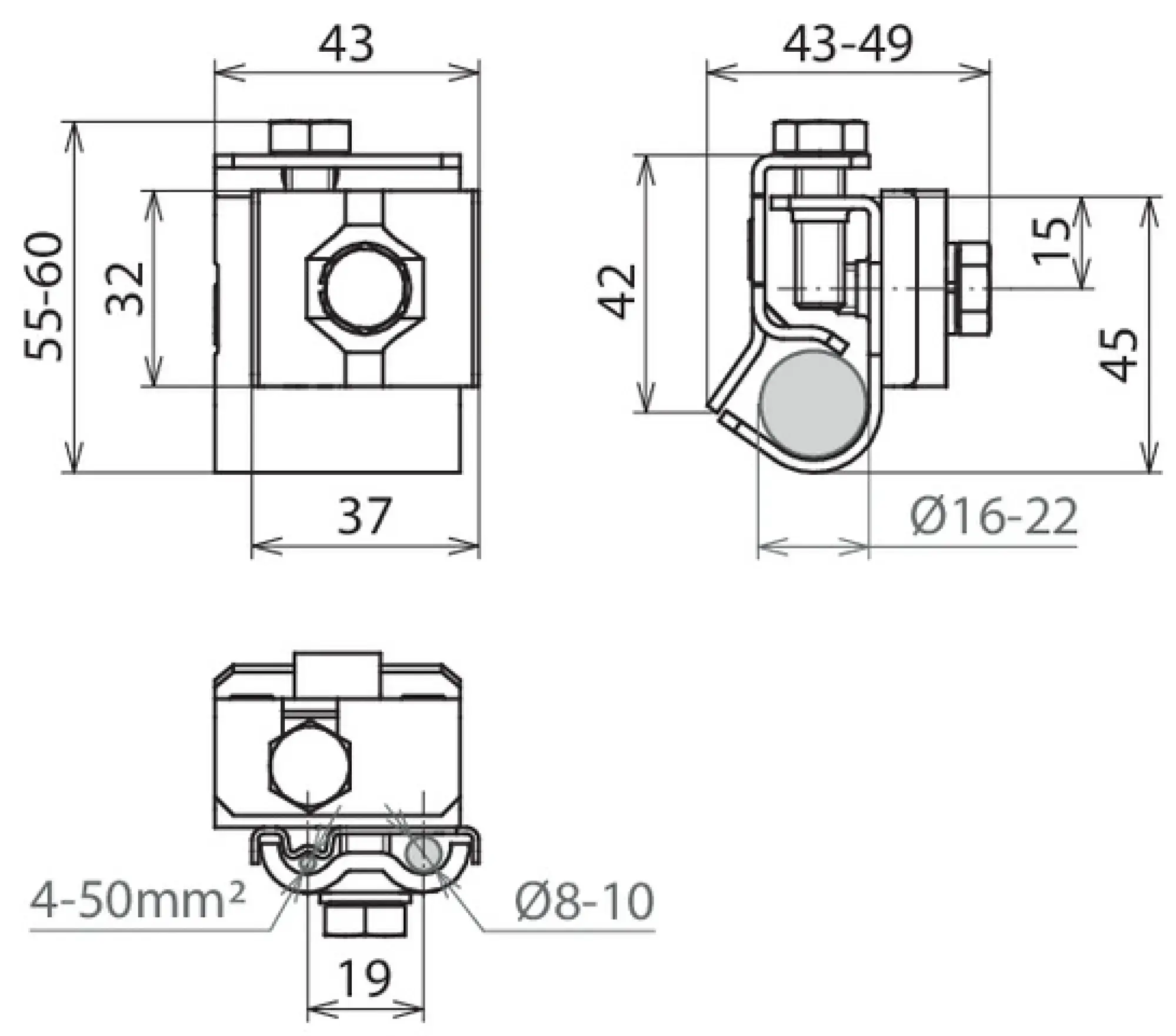 Dehn 540120 Gutter clamp StSt f. bead 16-22mm w. double cleat f. Rd 8-10mm cross-sect. area 4-50mm² (img_004) Dehn 540120 Gutter clamp StSt f. bead 16-22mm w. double cleat f. Rd 8-10mm cross-sect. area 4-50mm² (img_004)