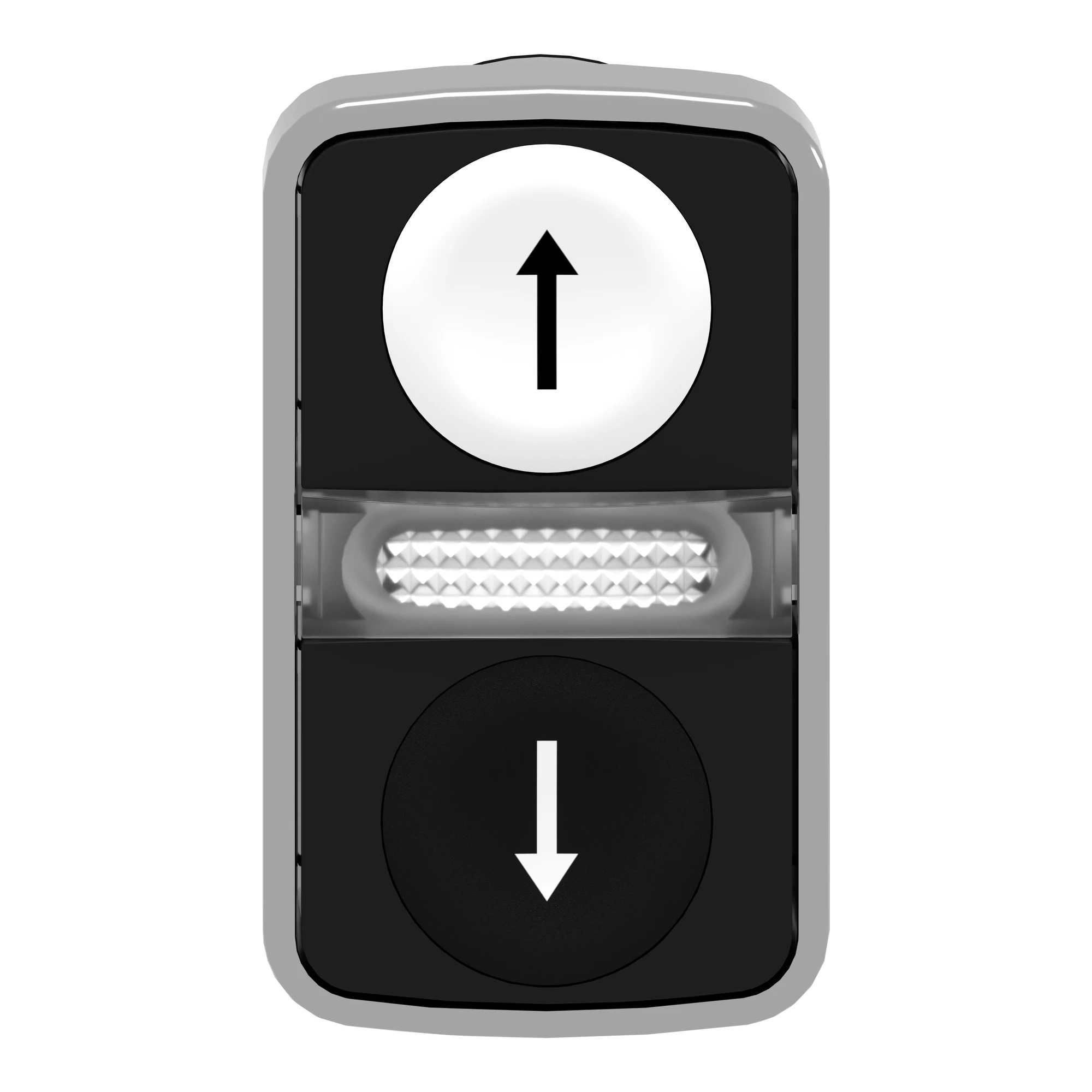 Schneider Electric ZB4BW7A1724 Double Push Button, Front Element, Harmony XB4, Metal, 22mm, Black, White, labeled arrow up/down, illuminated (img_006) Schneider Electric ZB4BW7A1724 Double Push Button, Front Element, Harmony XB4, Metal, 22mm, Black, White, labeled arrow up/down, illuminated (img_006)