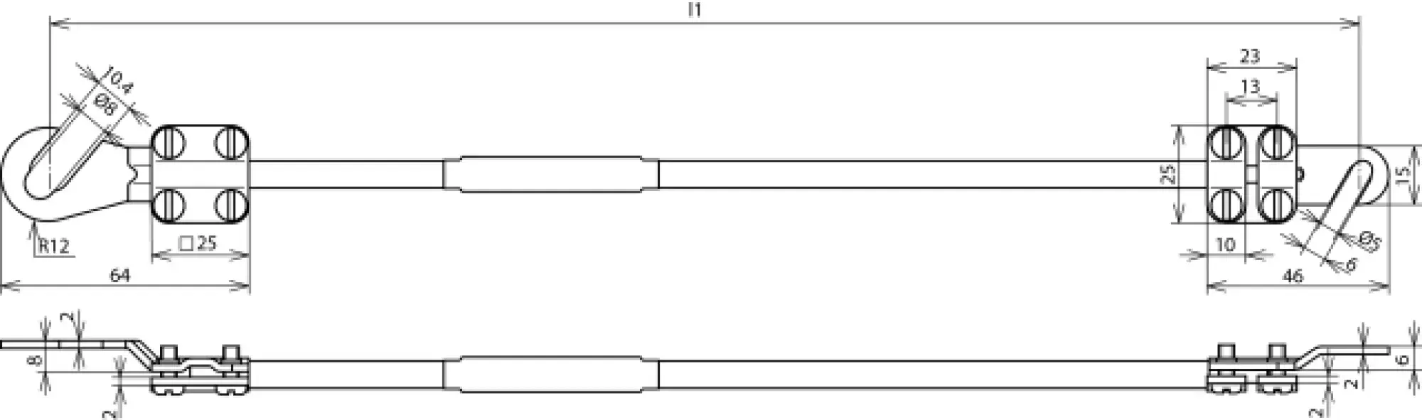 Dehn 410603 Earthing cable 10mm² / L 0.35m black Cable lug 2x open, 1x M8/M10, 1x M5/M6 (img_002) Dehn 410603 Earthing cable 10mm² / L 0.35m black Cable lug 2x open, 1x M8/M10, 1x M5/M6 (img_002)