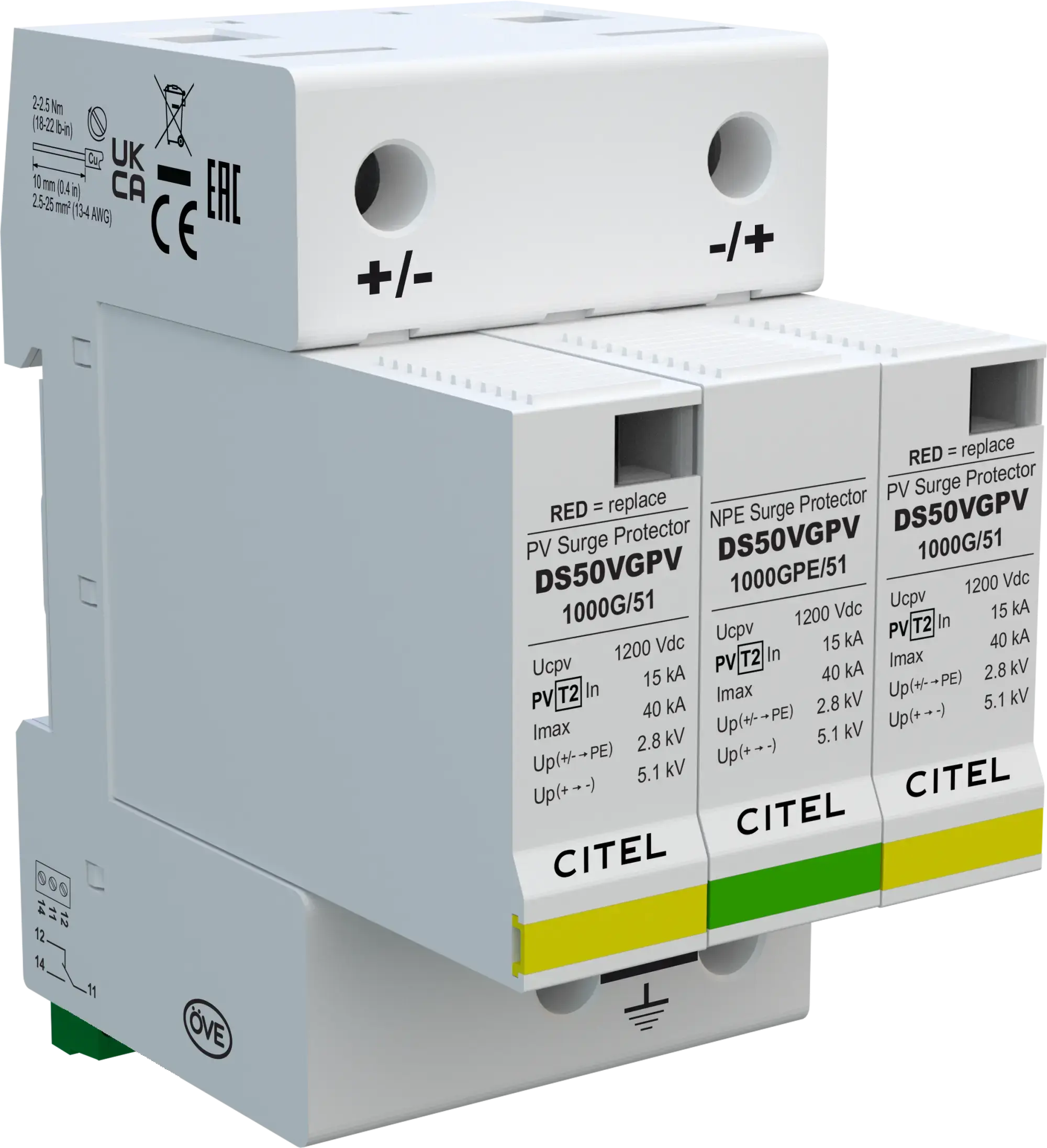 Citel 481311 Überspannungsableiter 2-polig Typ 2 für 1000 VDC Photovoltaik-Anwendungen, VG-Technology (img_001) Citel 481311 Überspannungsableiter 2-polig Typ 2 für 1000 VDC Photovoltaik-Anwendungen, VG-Technology (img_001)