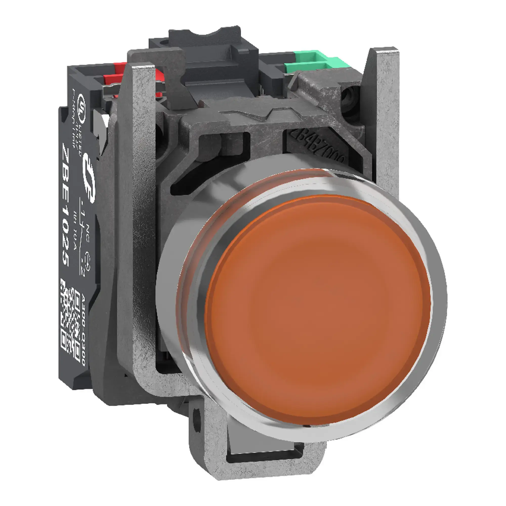 Schneider Electric XB4BW35B55 Leuchtdrucktaster, Harmony XB4, Metall, 22mm, orange, unbeschriftet, LED, glatte Kalotte, 1S+1Ö, 24V ACDC, Push-In (img_001)