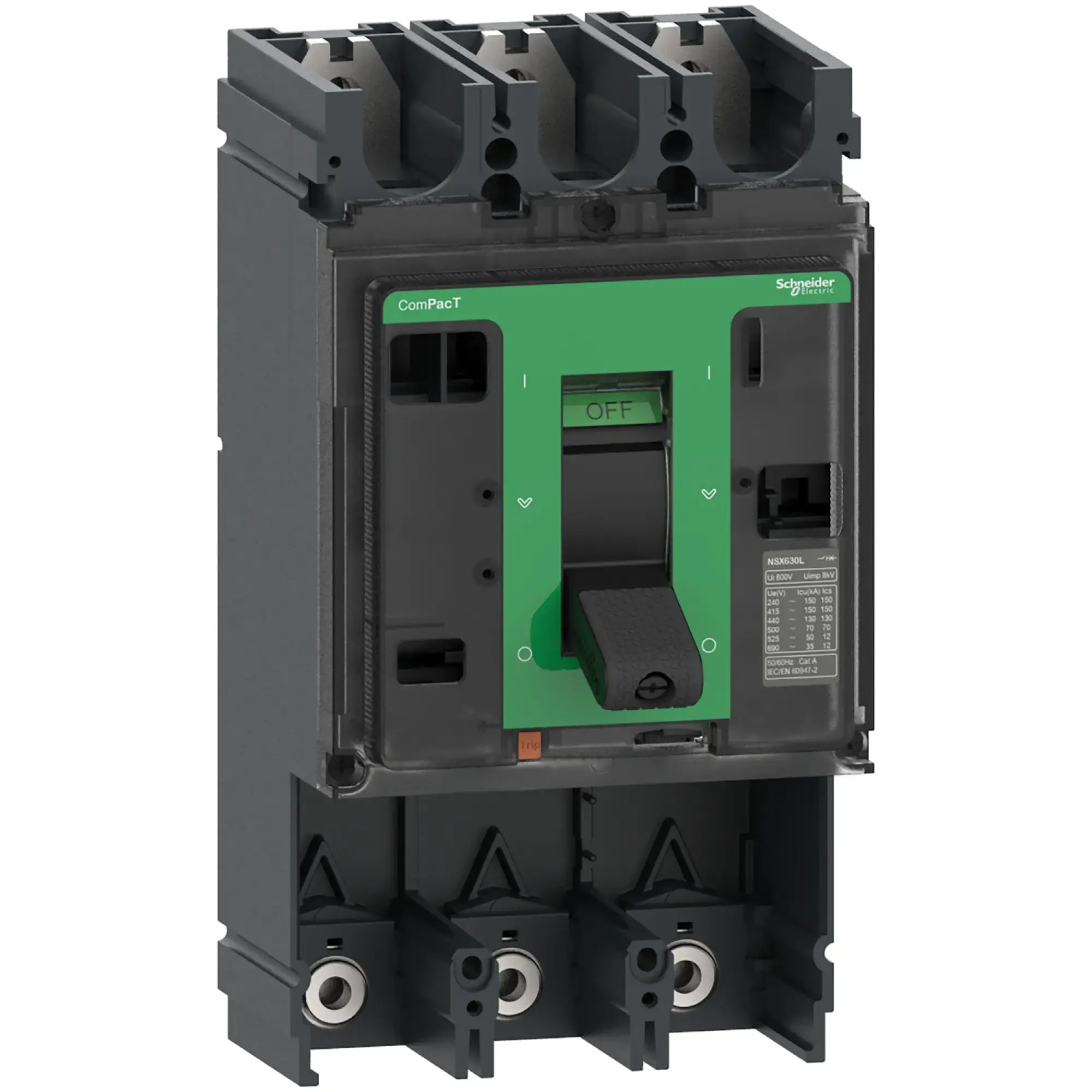 Schneider Electric C63H3 Compact Circuit Breaker ComPacT NSX630H Basic Switch 3P 630A 70kA/415V AC, without Trip Unit (img_002)