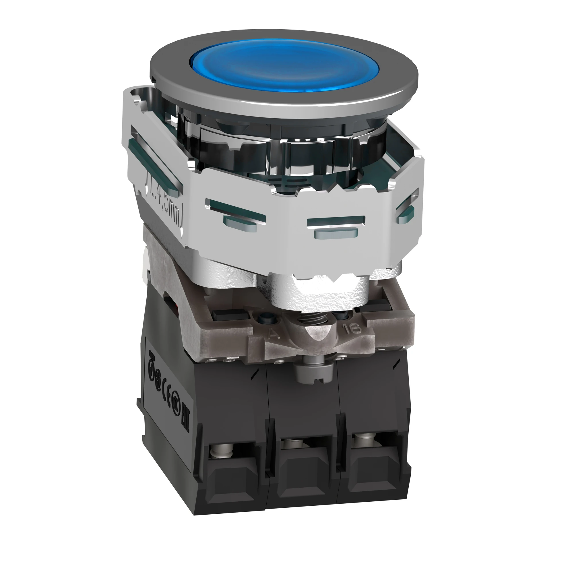 Schneider Electric XB4FW36B5 Illuminated pushbutton, Harmony XB4F, metal, 30mm, blue, unlabelled, universal LED, smooth dome, 1NC+1NO, 24V ACDC (img_004)