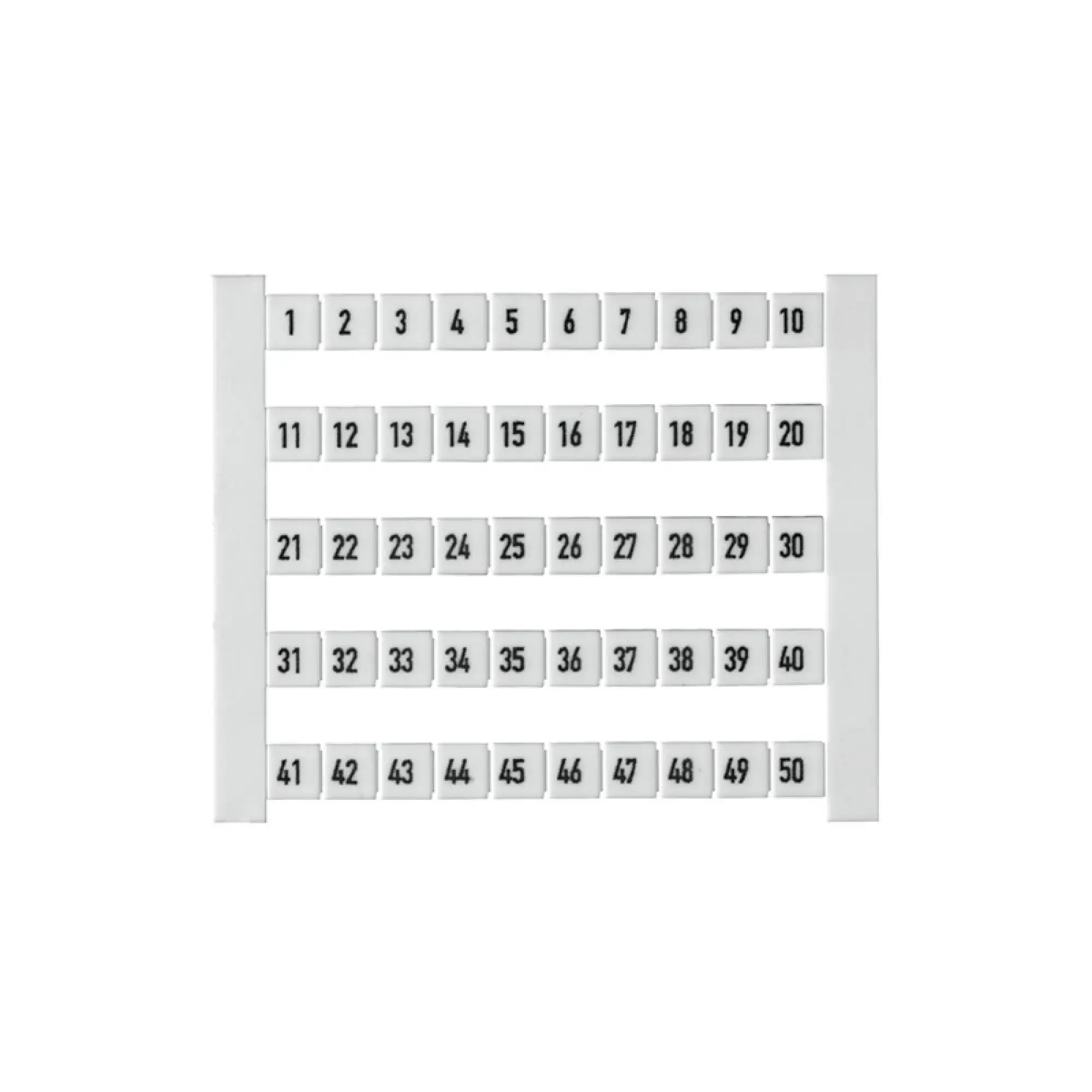 Weidmüller 0473460001 Terminal marking, white, Pitch in mm: 5.00, Printed characters: Numbers, horizontal, Width: 5 mm, Height: 5 mm (img_001)