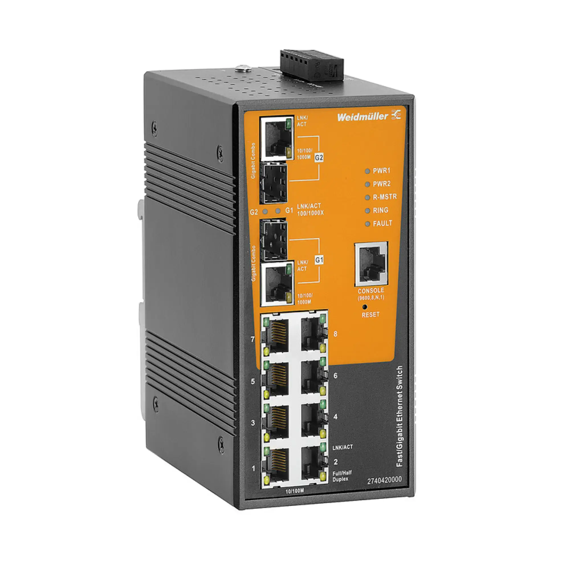Weidmüller 2740420000 Network switch (managed), managed, Fast/Gigabit Ethernet, Number of ports: 8x RJ45 10/100BaseT(X), 2x combo-ports (10/100/1000BaseT(X) or 100/1000Base (img_001) Weidmüller 2740420000 Network switch (managed), managed, Fast/Gigabit Ethernet, Number of ports: 8x RJ45 10/100BaseT(X), 2x combo-ports (10/100/1000BaseT(X) or 100/1000Base (img_001)