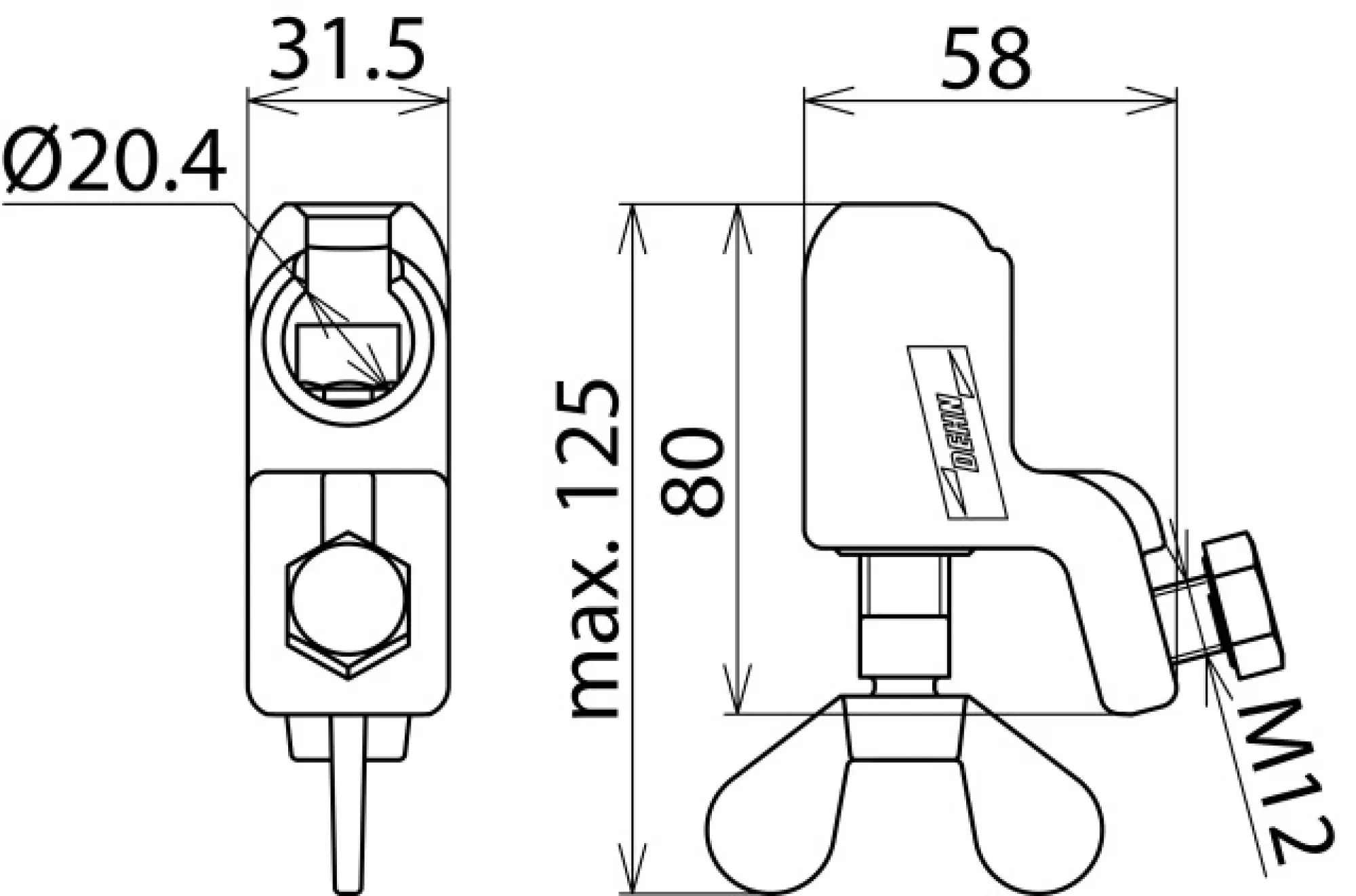 Dehn 772312 Ball head cap D 20mm rigid with wing bolt for cables 16-120mm² (img_002)