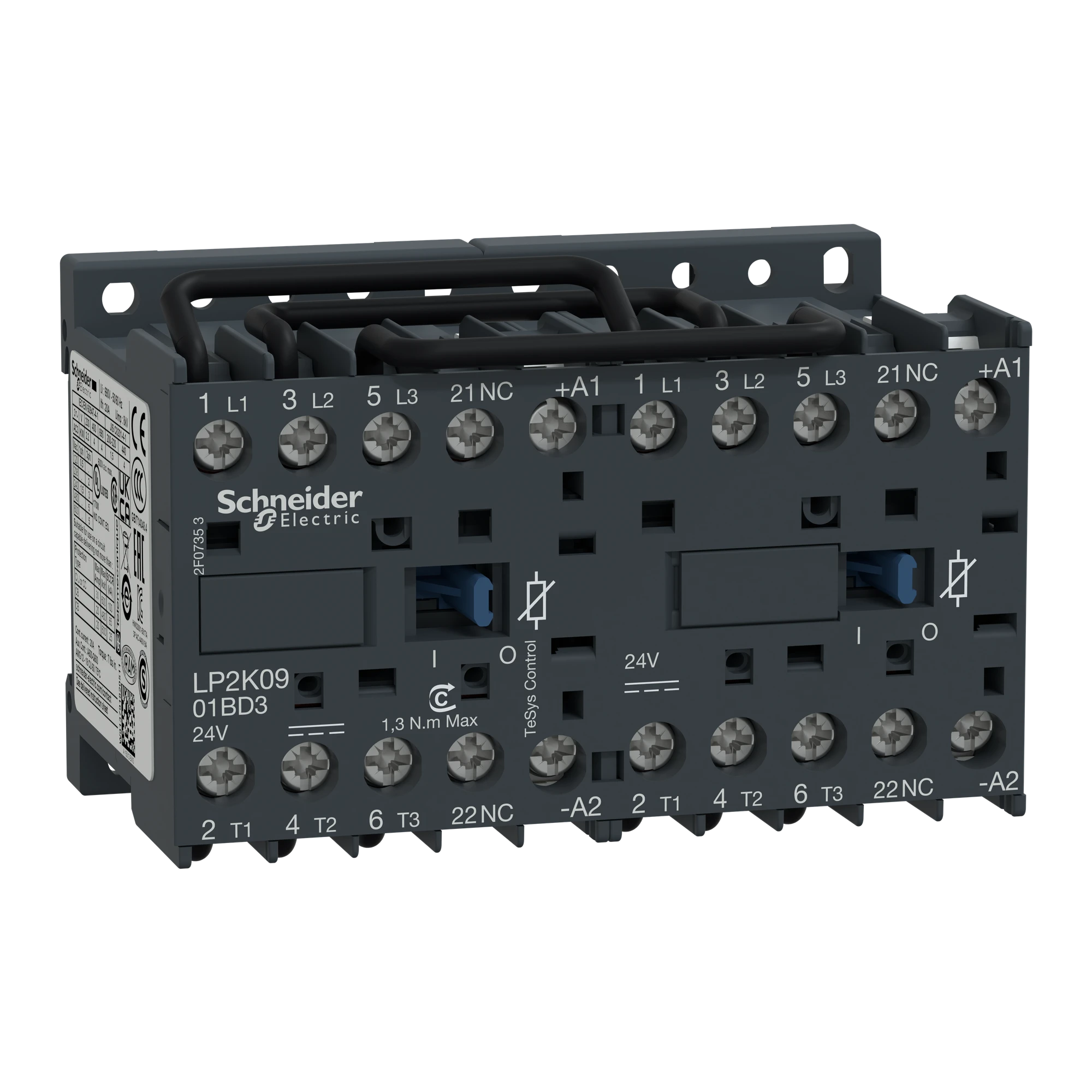 Schneider Electric LP2K0901BD3 Reversing contactor combination, 3p+1NC, 4kW/400V/AC3, 9A, coil 24V DC (img_001)