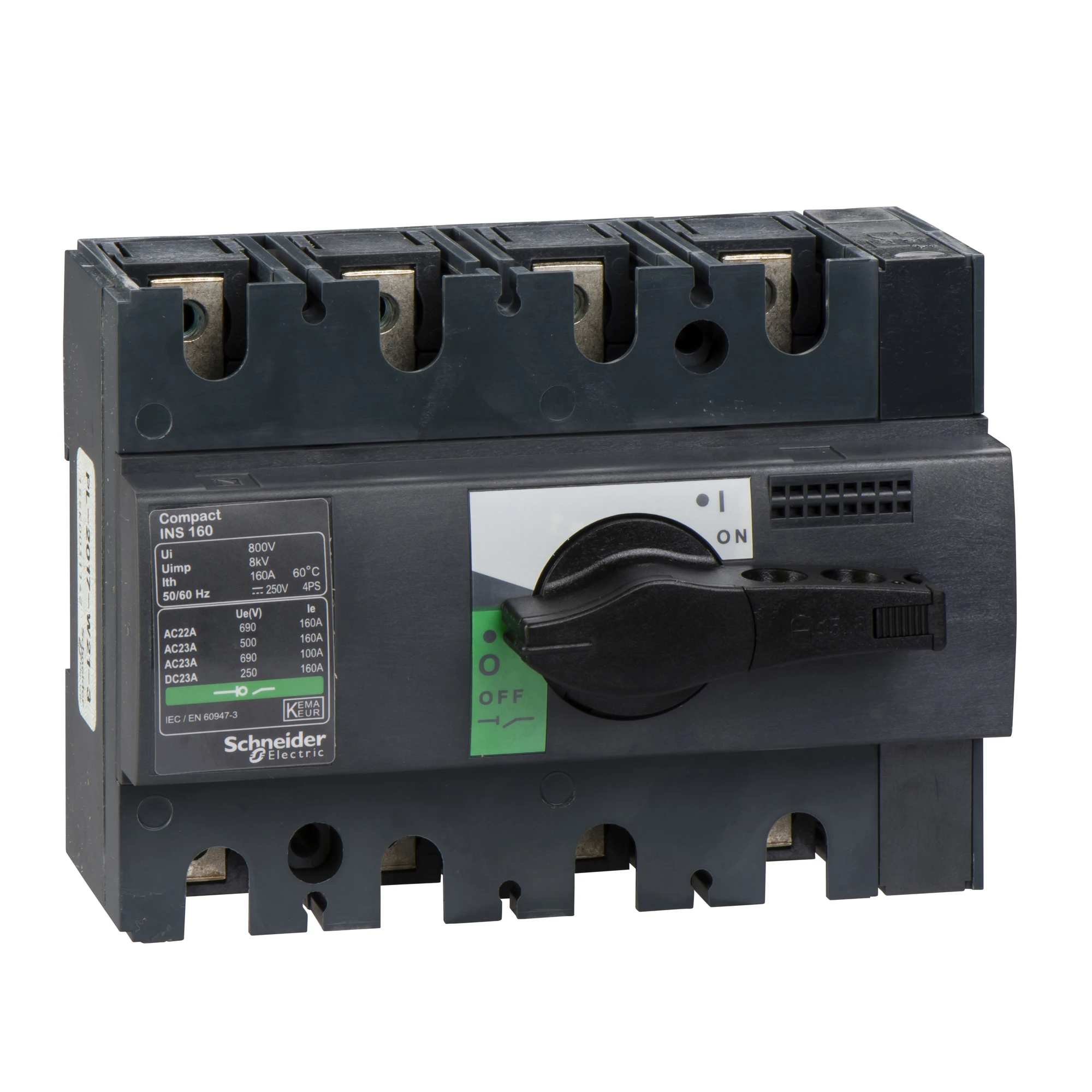 Schneider Electric 28913 Disconnect Switch INS160, 4P, 160A/690V AC/250V DC, Rotary Drive Black (img_001)