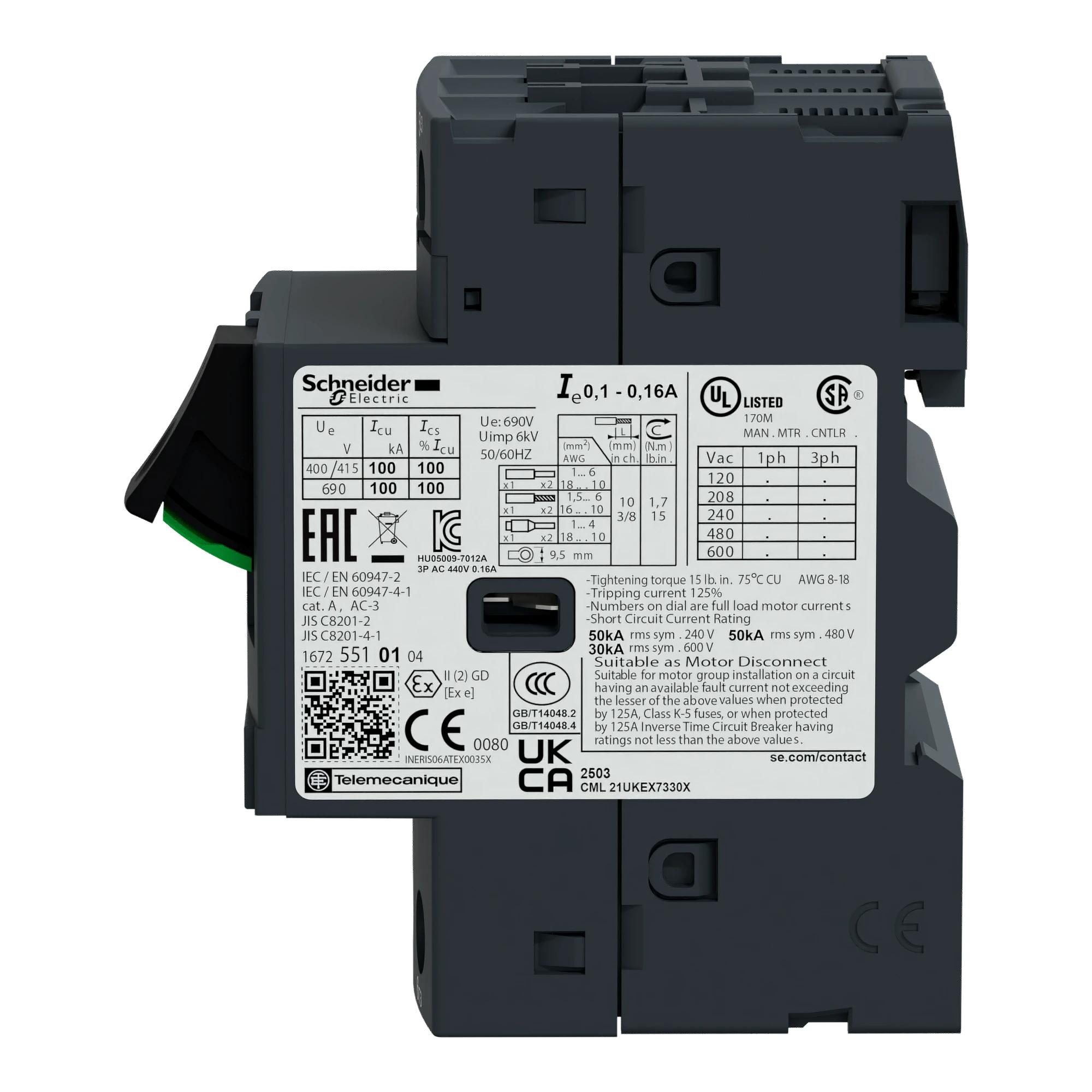 Schneider Electric GV2ME076 Motor Protection Circuit Breaker GV2-ME, 1.6-2.5A, 3p 3d, Thermal-magnetic Trip (img_004)
