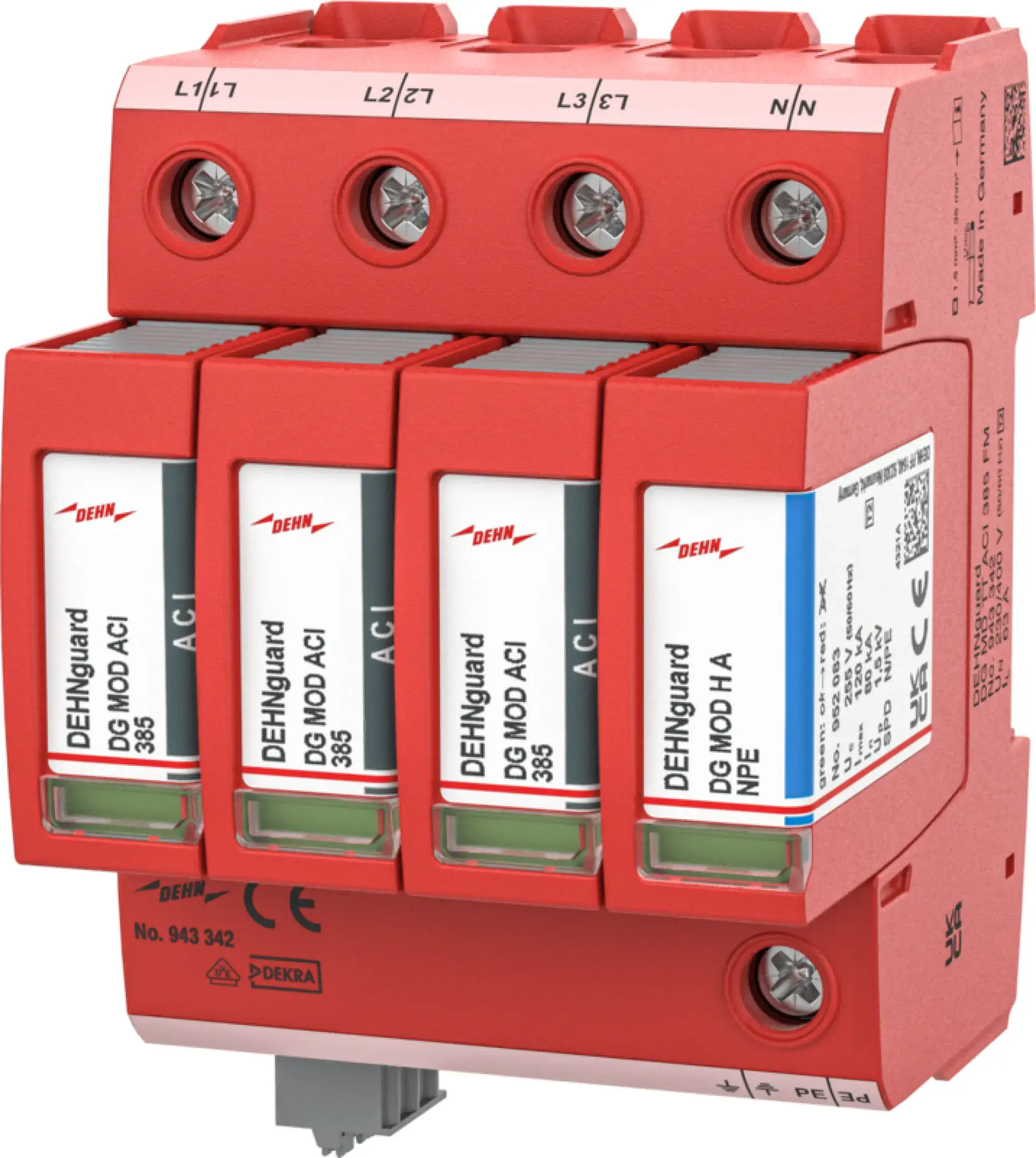 Dehn 943342 Ueberspannungsableiter Typ 2 DEHNguard MD 4-polig fuer TT- und TN-S-Systeme mit ACI (img_001) Dehn 943342 Ueberspannungsableiter Typ 2 DEHNguard MD 4-polig fuer TT- und TN-S-Systeme mit ACI (img_001)