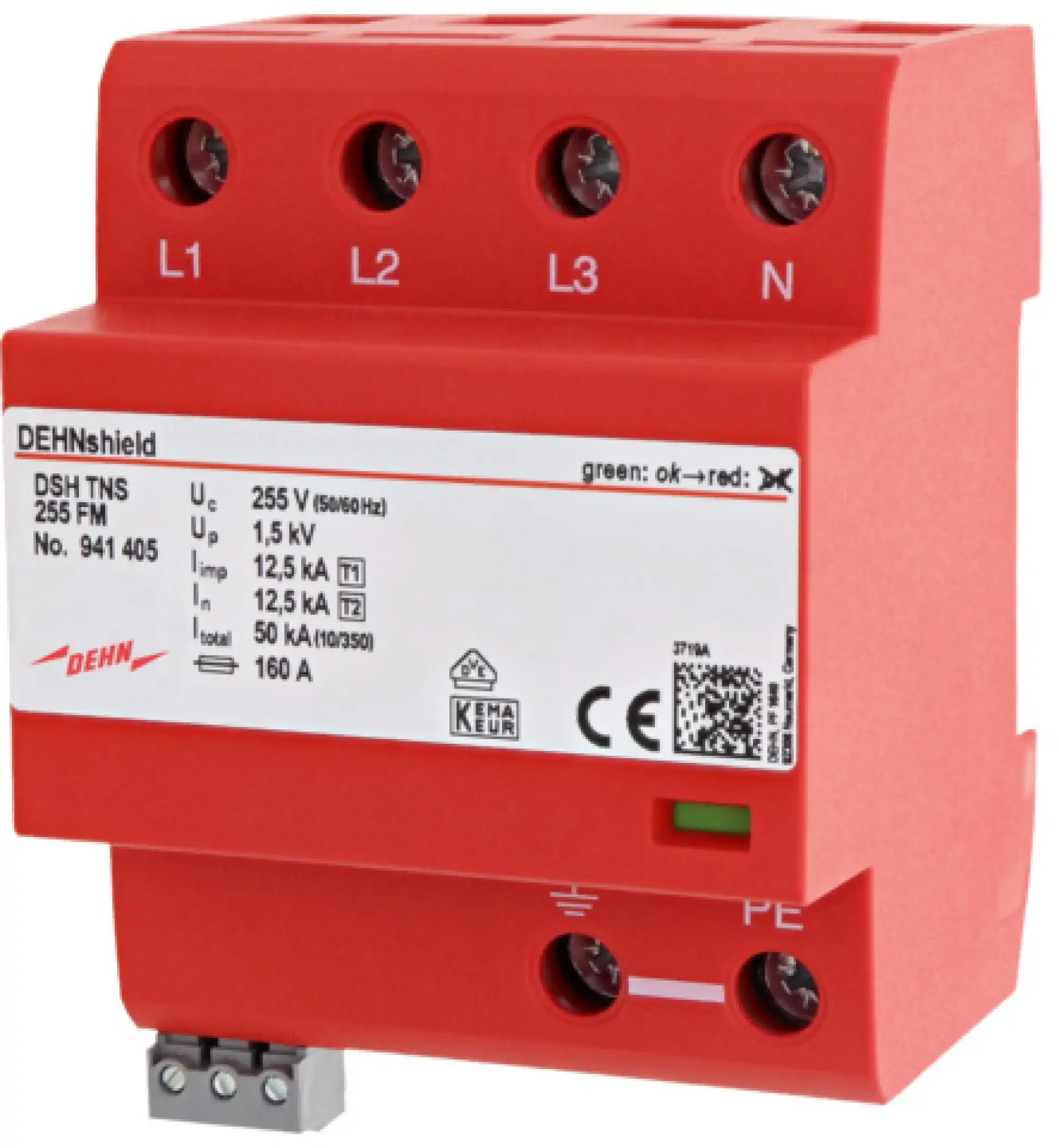 Dehn 941405 Appl.-opt. combined arrester DEHNshield type 1+2 for three-phase TN-S systems (img_003) Dehn 941405 Appl.-opt. combined arrester DEHNshield type 1+2 for three-phase TN-S systems (img_003)