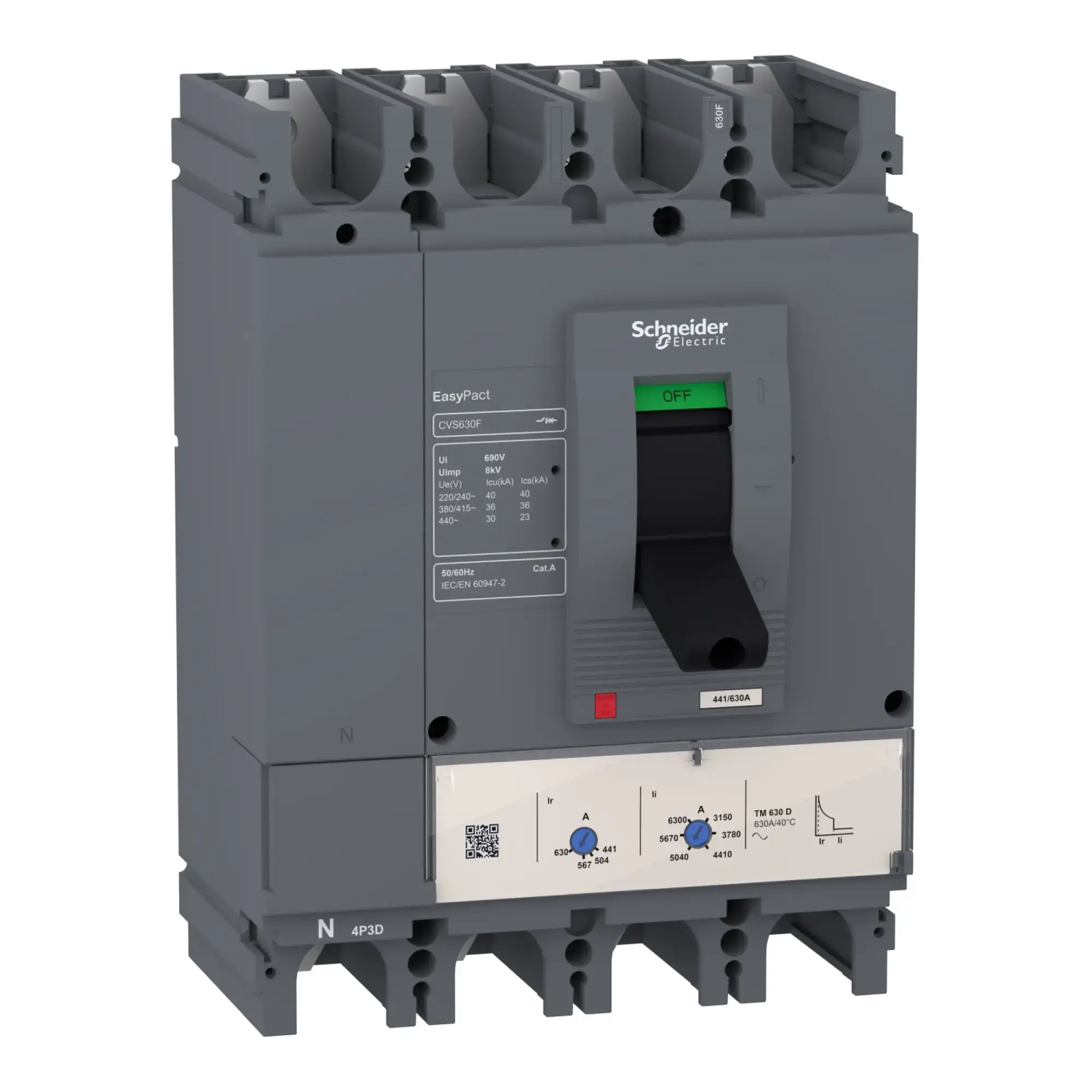 Schneider Electric LV563309 EasyPact CVS630F Leistungsschalter, 36 kA bei 415 VAC, 4P 3d, TM-D 600 A Auslöser (img_002)