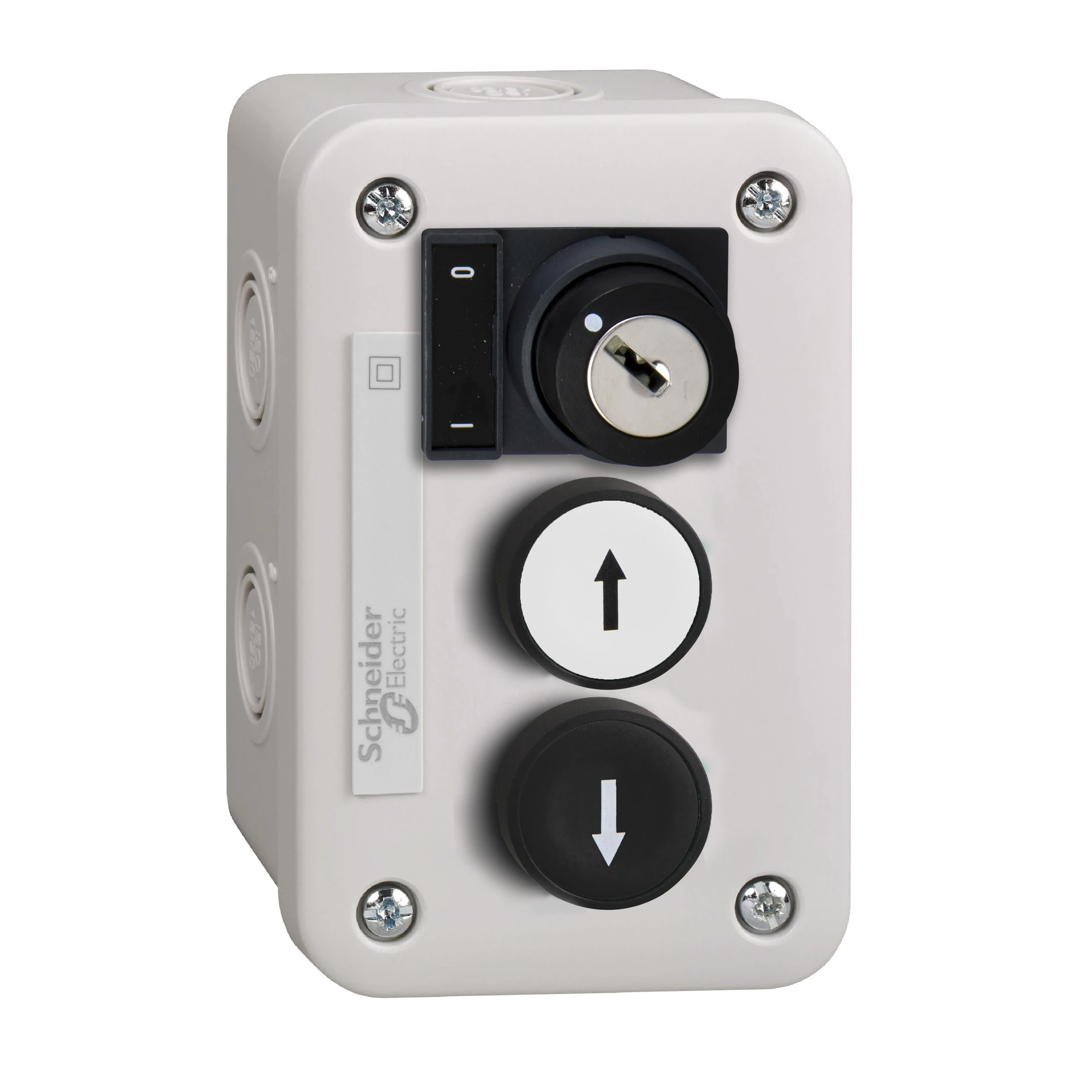 Schneider Electric XALE3441 Surface-mounted enclosure, Harmony XALE, plastic, light grey, 2 push-buttons, up-down arrows, 1 key switch, 22mm, 3S (img_001) Schneider Electric XALE3441 Surface-mounted enclosure, Harmony XALE, plastic, light grey, 2 push-buttons, up-down arrows, 1 key switch, 22mm, 3S (img_001)