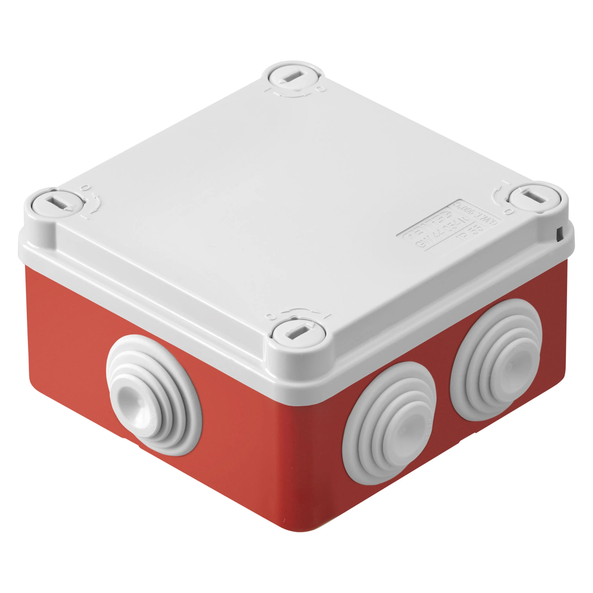 GEWISS GW44054R JUNCTION BOX WITH PLAIN QUICK FIXING LID A 1/4 TURN - IP55 - INTERNAL DIMENSIONS 100X100X50 - WALLS WITH CABLE GLANDS - GWT960ºC - GREY - BOX RED (img_001) GEWISS GW44054R JUNCTION BOX WITH PLAIN QUICK FIXING LID A 1/4 TURN - IP55 - INTERNAL DIMENSIONS 100X100X50 - WALLS WITH CABLE GLANDS - GWT960ºC - GREY - BOX RED (img_001)