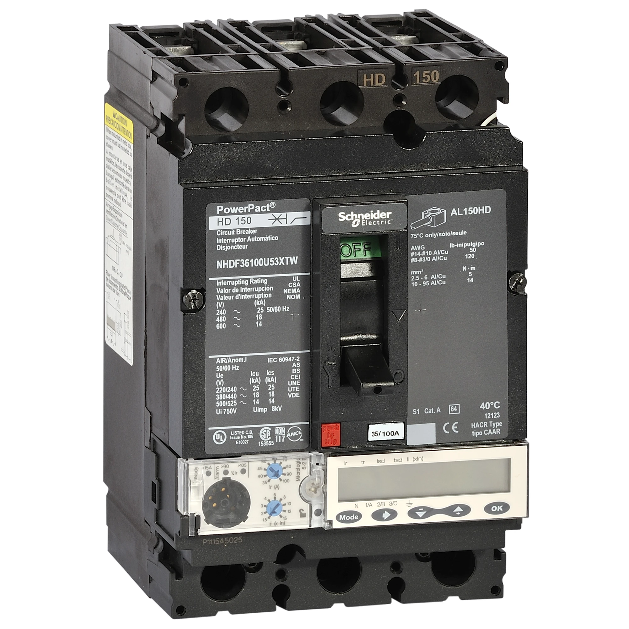 Schneider Electric NHJF36100U53XTW PowerPact Multistandard, H-Frame, 100 A, 100 kA, Trip Unit Micrologic 5.2 E (img_001) Schneider Electric NHJF36100U53XTW PowerPact Multistandard, H-Frame, 100 A, 100 kA, Trip Unit Micrologic 5.2 E (img_001)