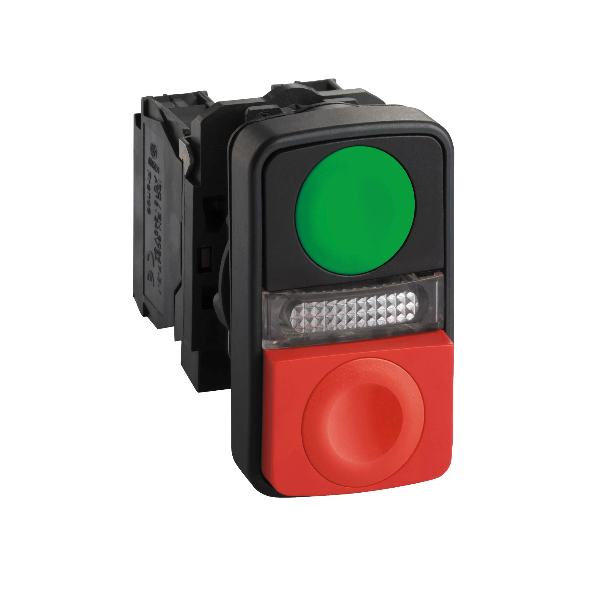 Schneider Electric XB5AW73731G5 Double push-button, Harmony XB5, plastic, illuminated, green I, red O, 22mm, momentary, 1NC + 1NO, 120V AC (img_001) Schneider Electric XB5AW73731G5 Double push-button, Harmony XB5, plastic, illuminated, green I, red O, 22mm, momentary, 1NC + 1NO, 120V AC (img_001)