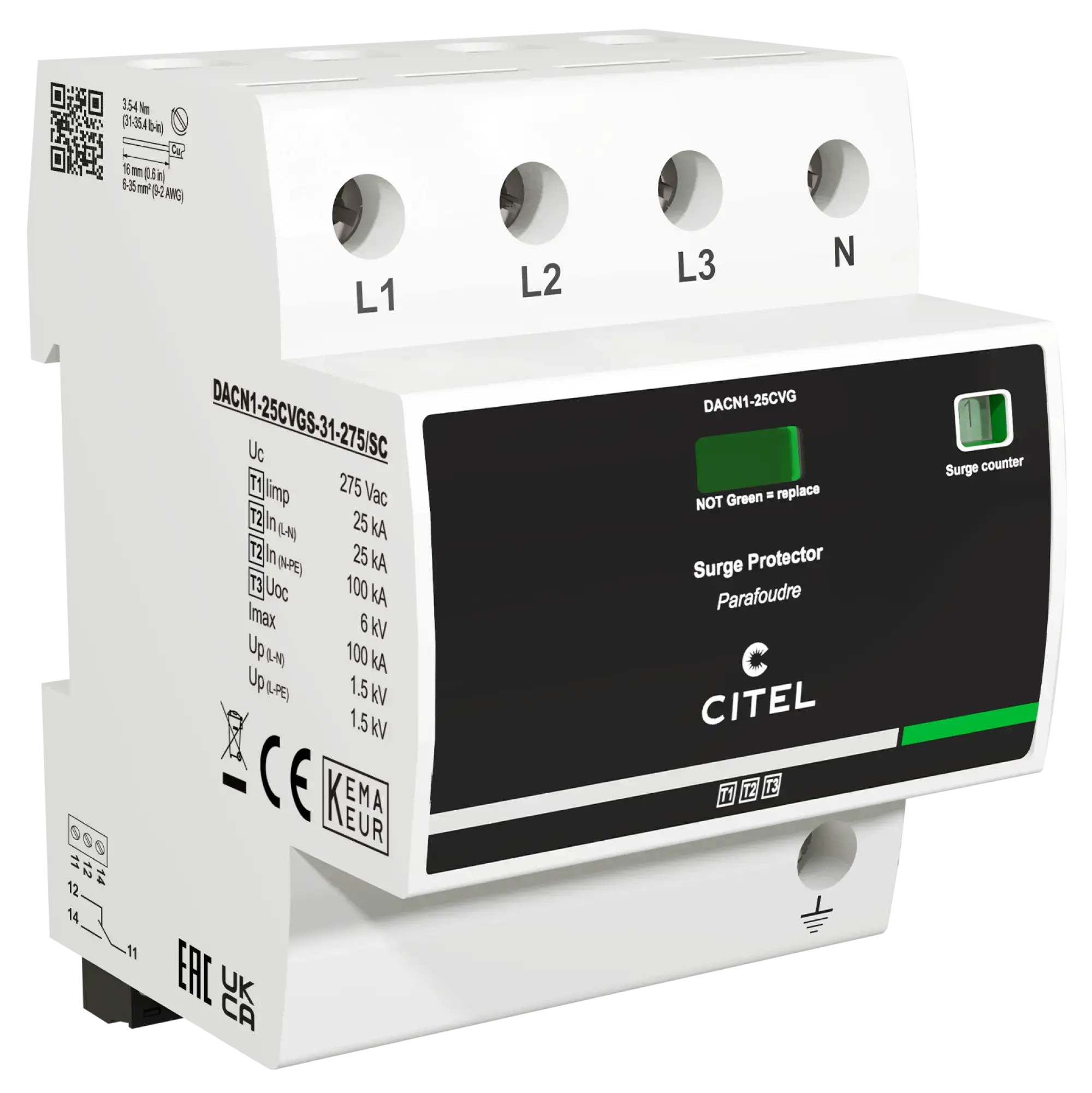 Citel 64136 Kombi-Ableiter 4-polig Typ 2+3 für 230/400 V TT Netze, mit Blitzimpulszähler (img_001) Citel 64136 Kombi-Ableiter 4-polig Typ 2+3 für 230/400 V TT Netze, mit Blitzimpulszähler (img_001)