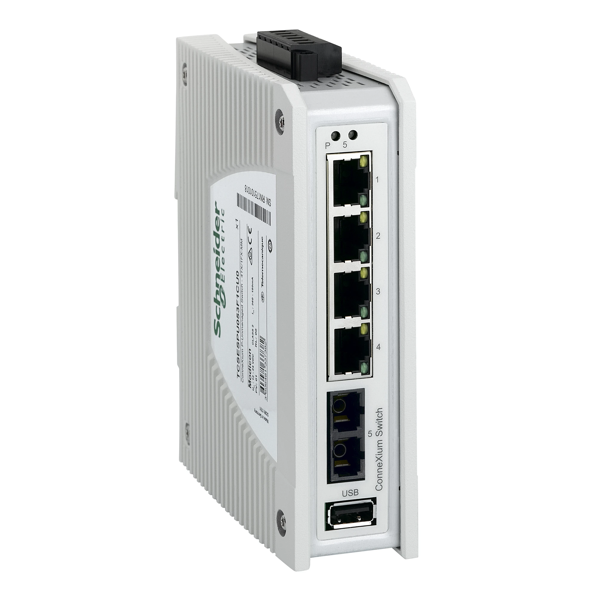 Schneider Electric TCSESPU053F1CU0 ConneXium Premium Unmanaged - 4 Copper Ports (4TX 10/100 Mbps) + 1 Multimode Fiber Optic (1FX-MM 100 Mbps) (img_001)