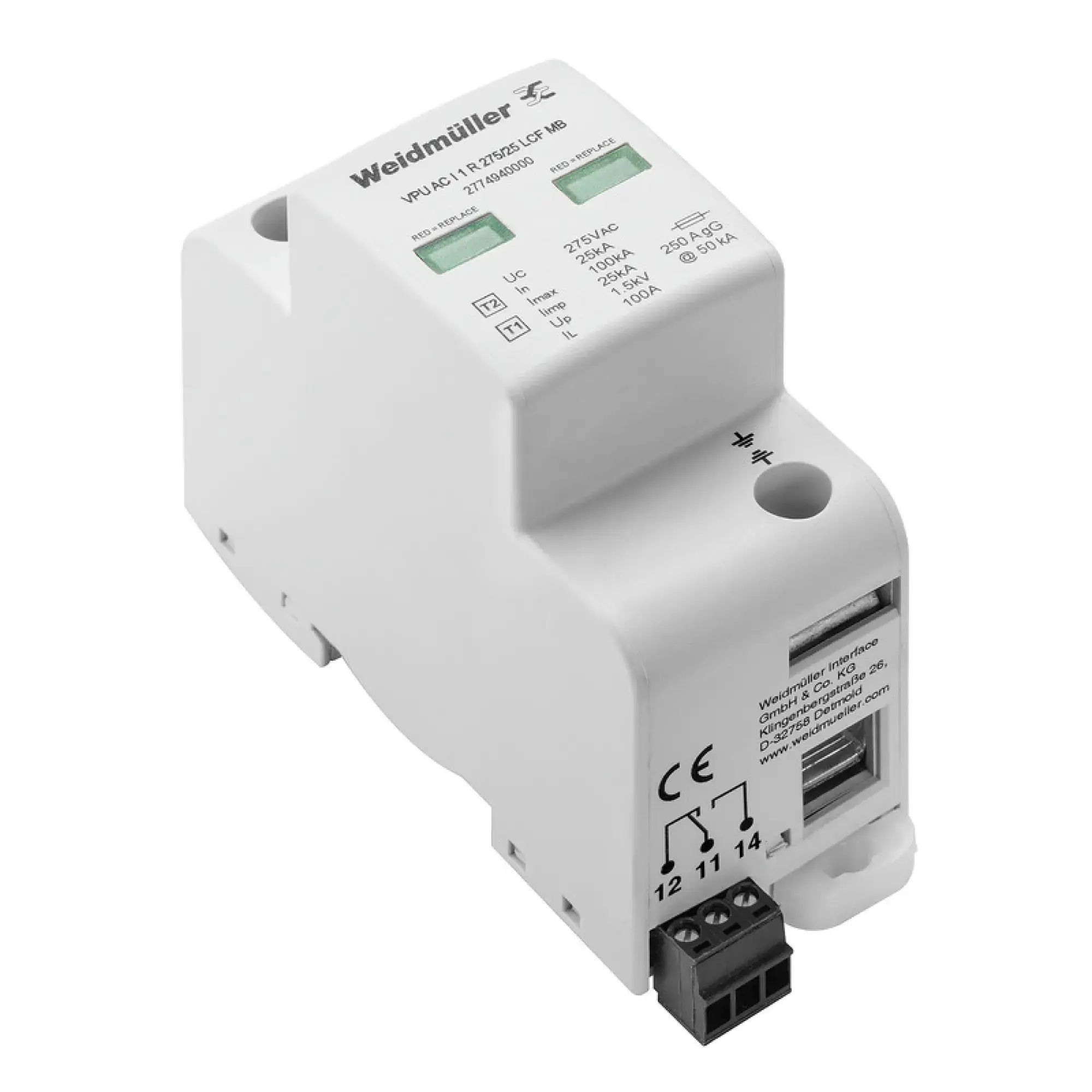 Weidmüller 2774940000 Surge voltage arrester (power supply systems), Surge protection, Leakage-current-free, with remote contact, Type I + II, Low voltage network: Single- (img_001)