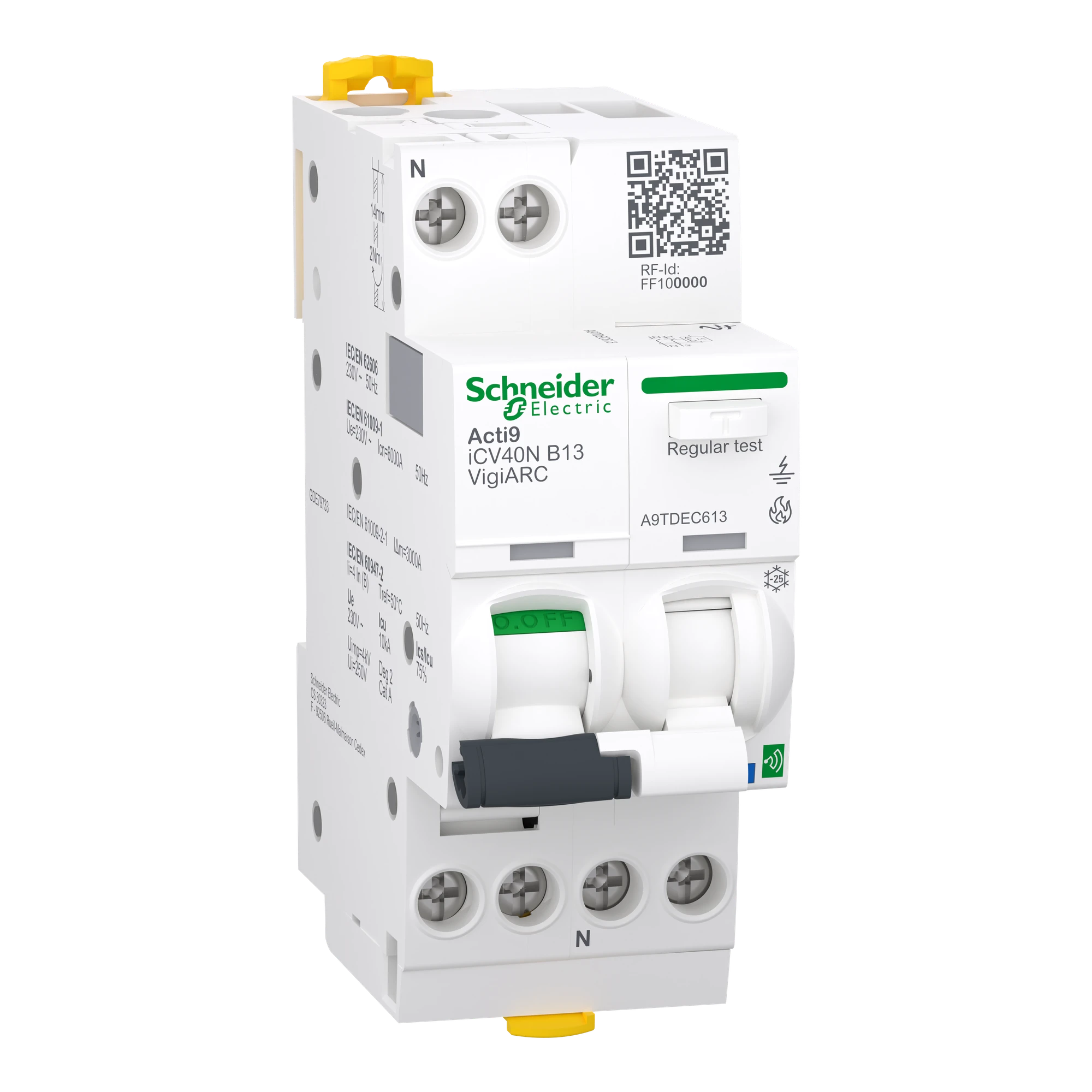 Schneider Electric A9TDEC613 Acti9 iCV40N VigiARC Active, AFDD + RCD/MCB + Com., 1P+N, 13A, B, 30mA, A-SI, 6kA (img_001) Schneider Electric A9TDEC613 Acti9 iCV40N VigiARC Active, AFDD + RCD/MCB + Com., 1P+N, 13A, B, 30mA, A-SI, 6kA (img_001)