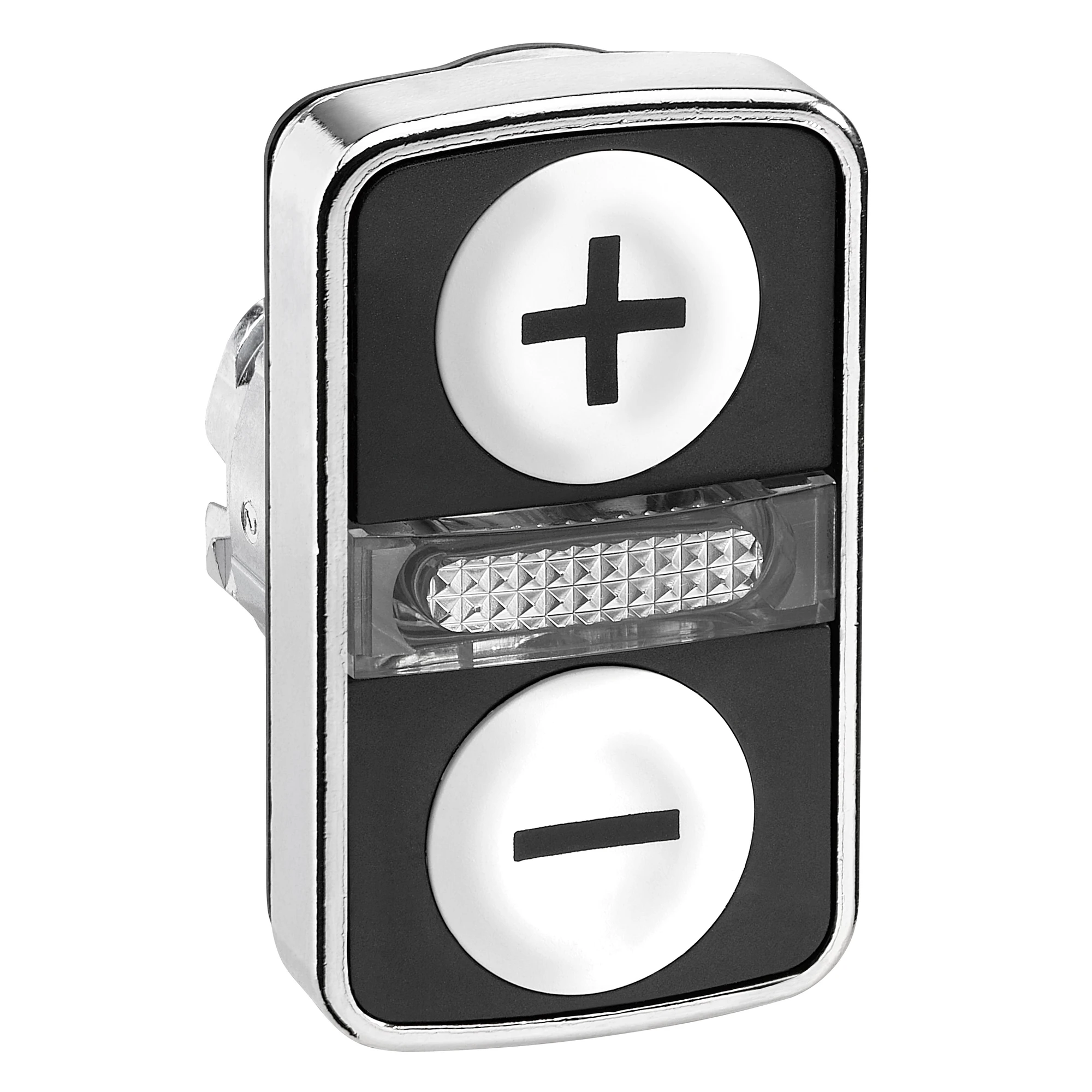 Schneider Electric ZB4BW7A1715 Double pushbutton, front element, Harmony XB4, metal, 22mm, white, labeled plus/minus, illuminated (img_001)