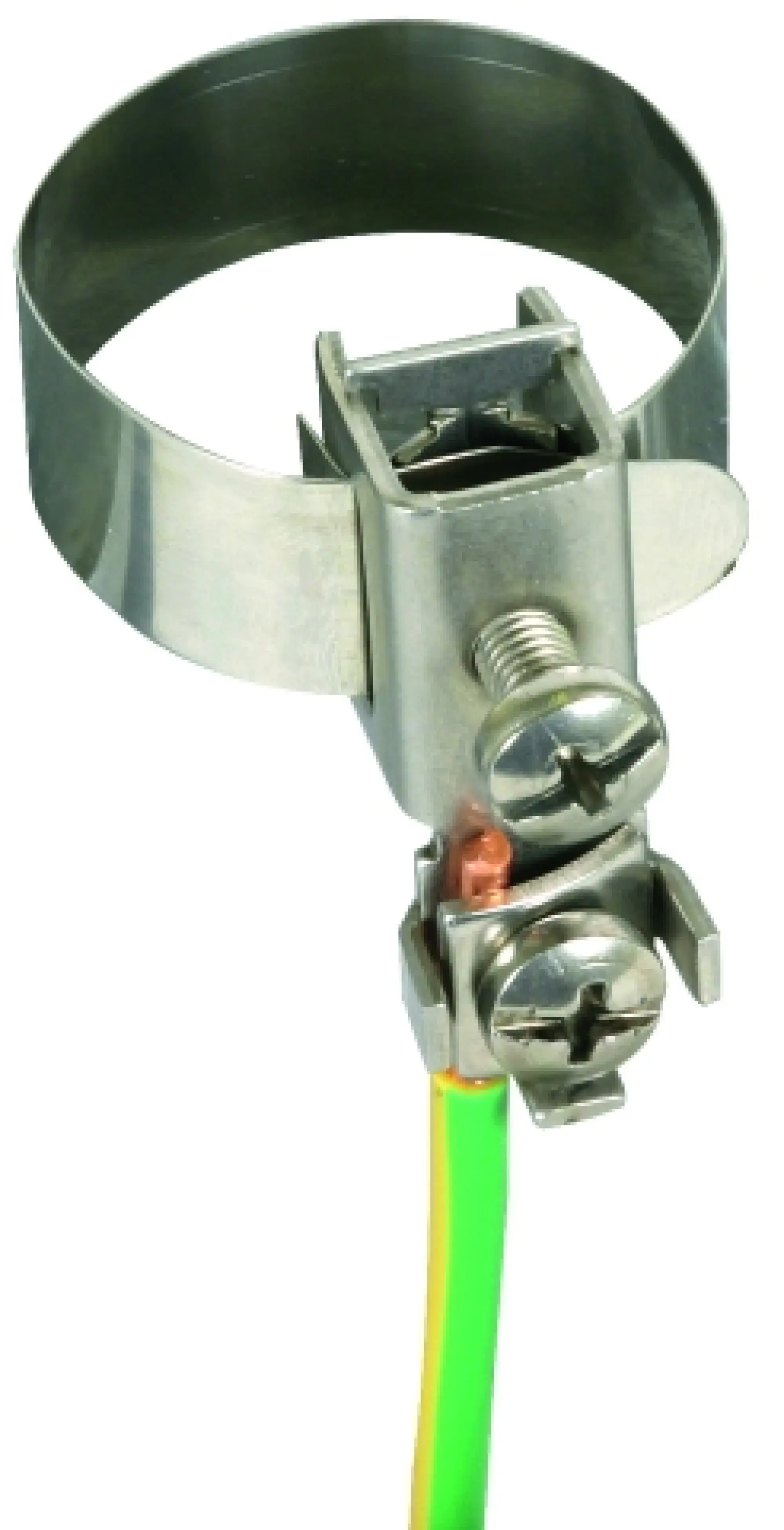 Dehn 540920 Earthing pipe clamp D 10-27mm (1/8-3/4") w. terminal clamp 2 x 2.5-10mm² StSt (img_001)