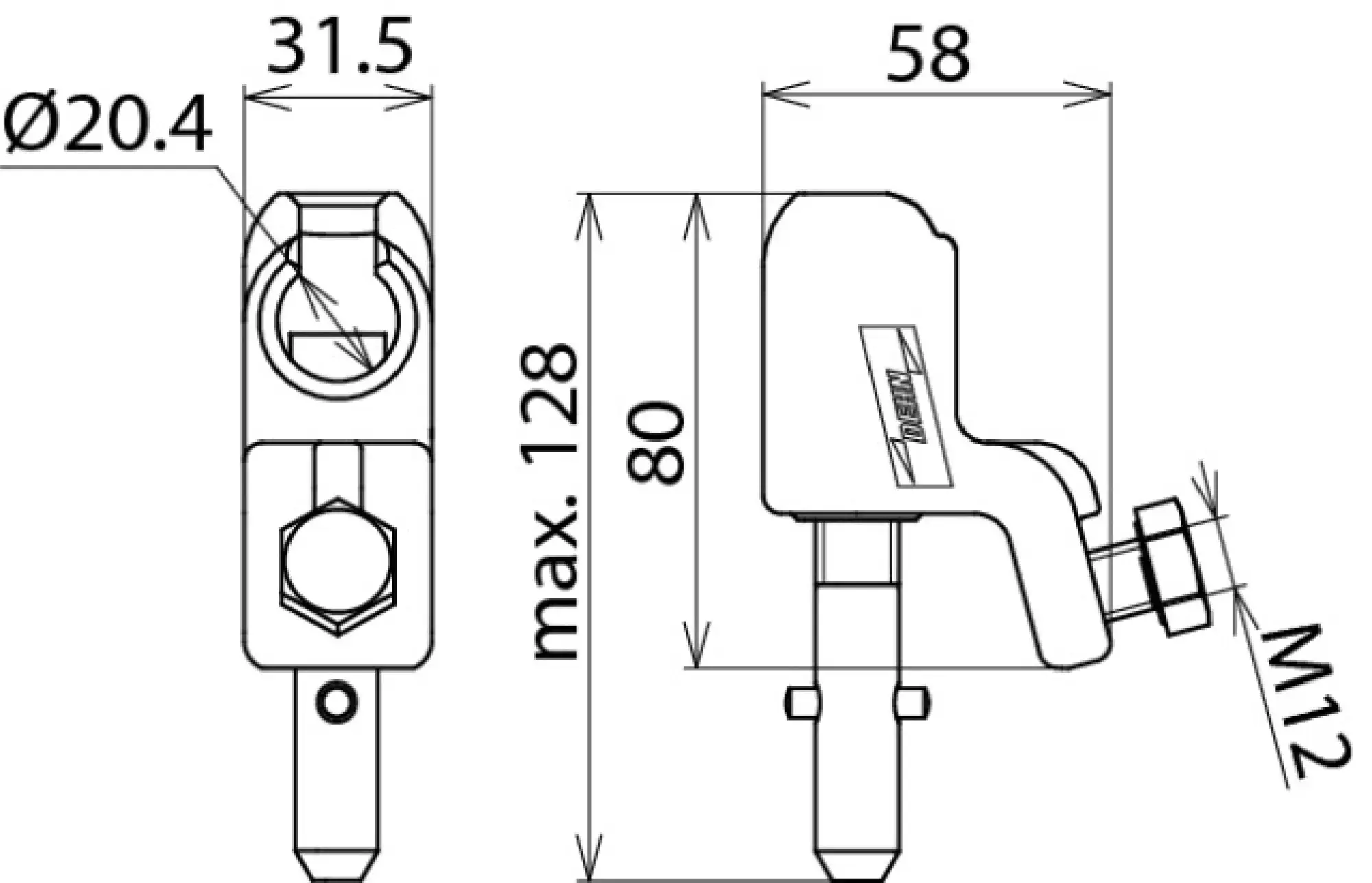Dehn 772311 Ball head cap D 20mm, rigid with T pin shaft for cables 16-120mm² (img_004)