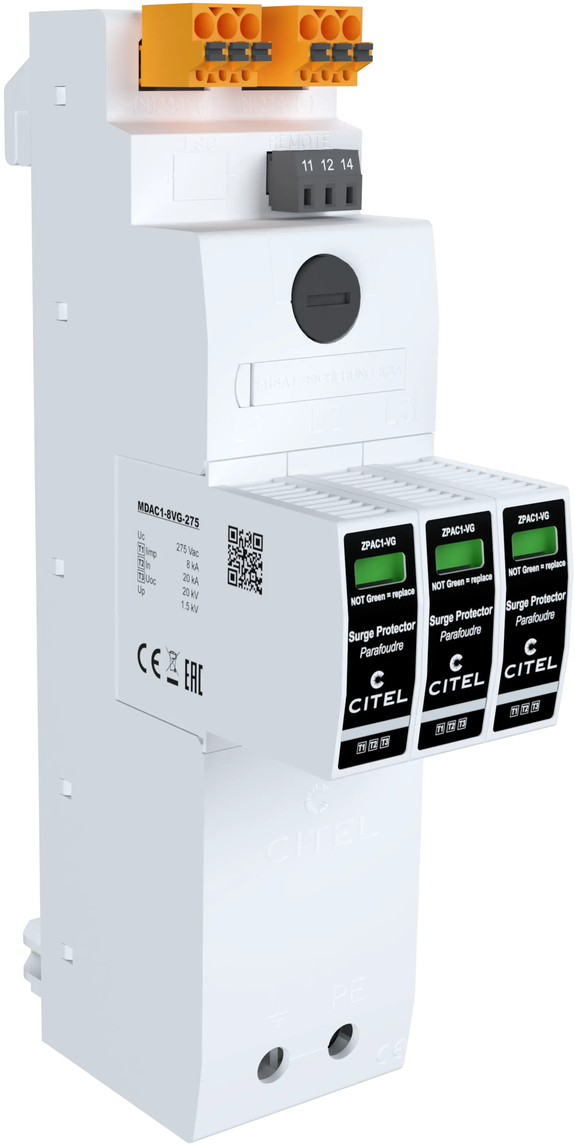 Citel 64085 Kombi-Ableiter 4-polig Typ 1+2+3 für TT/TNS Netze auf 40mm Sammelschiene, Spannungsabgriff (img_001)