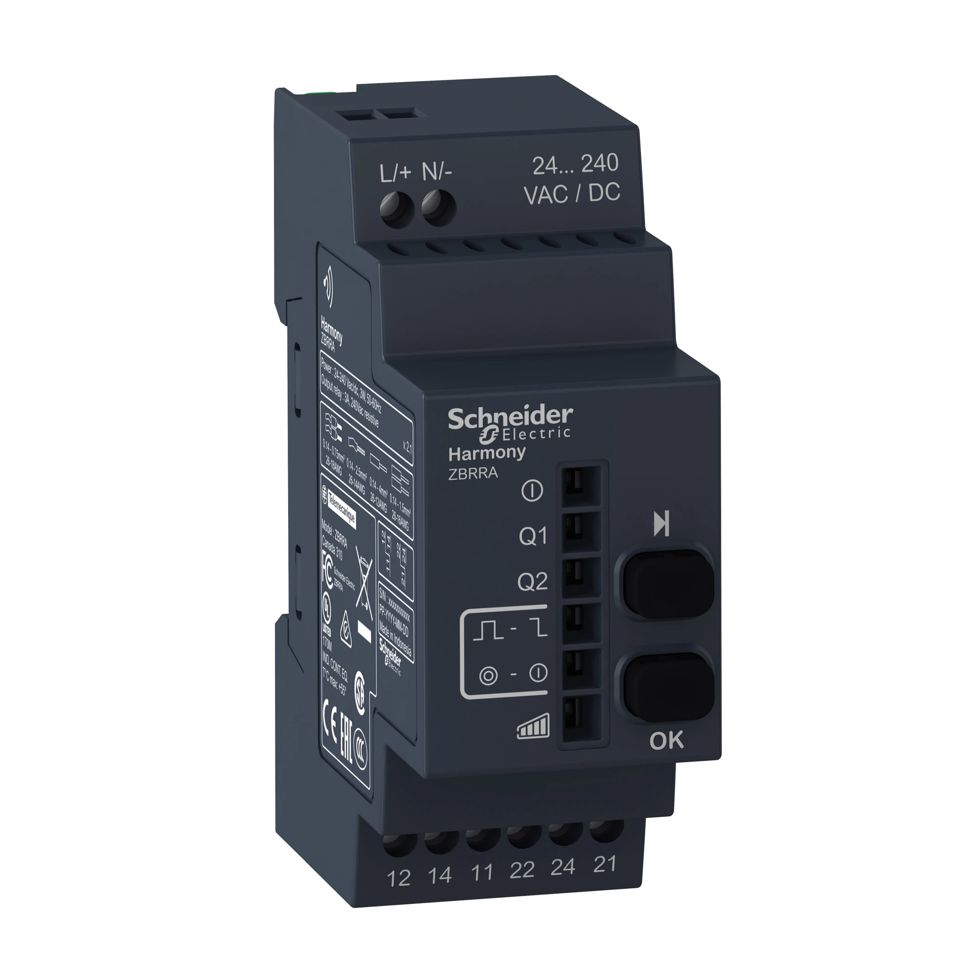 Schneider Electric ZBRRA Receiver, Harmony XB5R, programmable, 2 relay outputs, 24-240V ACDC, monostable, bistable, Start/Stop (img_001) Schneider Electric ZBRRA Receiver, Harmony XB5R, programmable, 2 relay outputs, 24-240V ACDC, monostable, bistable, Start/Stop (img_001)