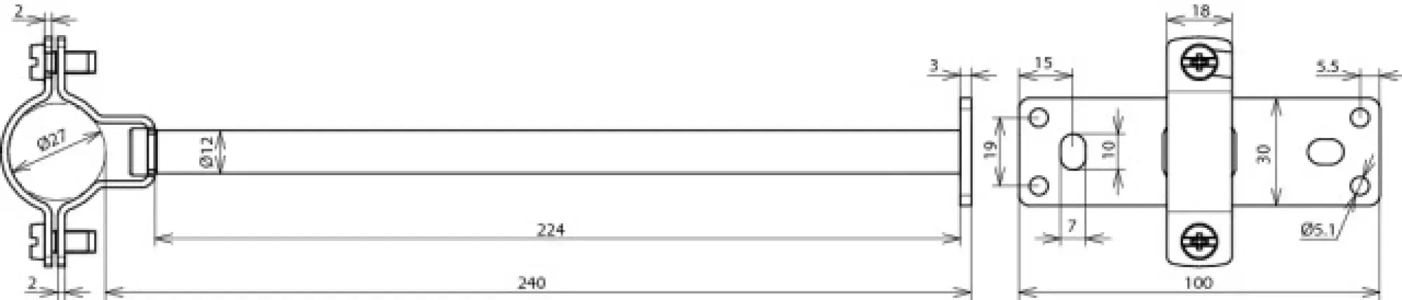 Dehn 275451 HVI Ex W240 holder f. Conductor D 27mm distance 240mm w. fixing plate StSt (img_002)