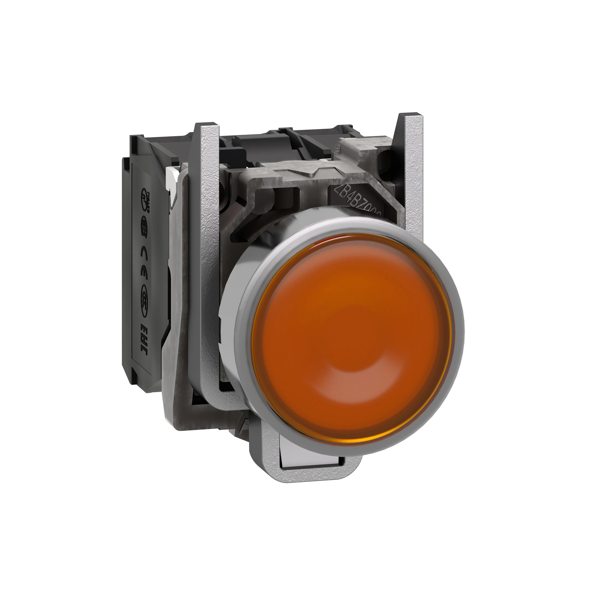 Schneider Electric XB4BW35M5 Illuminated push-button, Harmony XB4, metal, 22mm, orange, unlabelled, universal LED, smooth dome, 1NO+1NC, 230-240V AC (img_001)