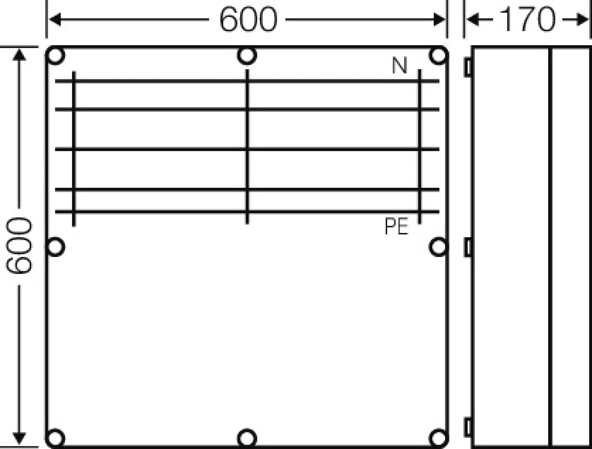 Hensel 20001283 Mi-Sammelschienengehäuse 600x600mm, Sammelschienen 400 A, 5polig Mi 6855 (img_002)