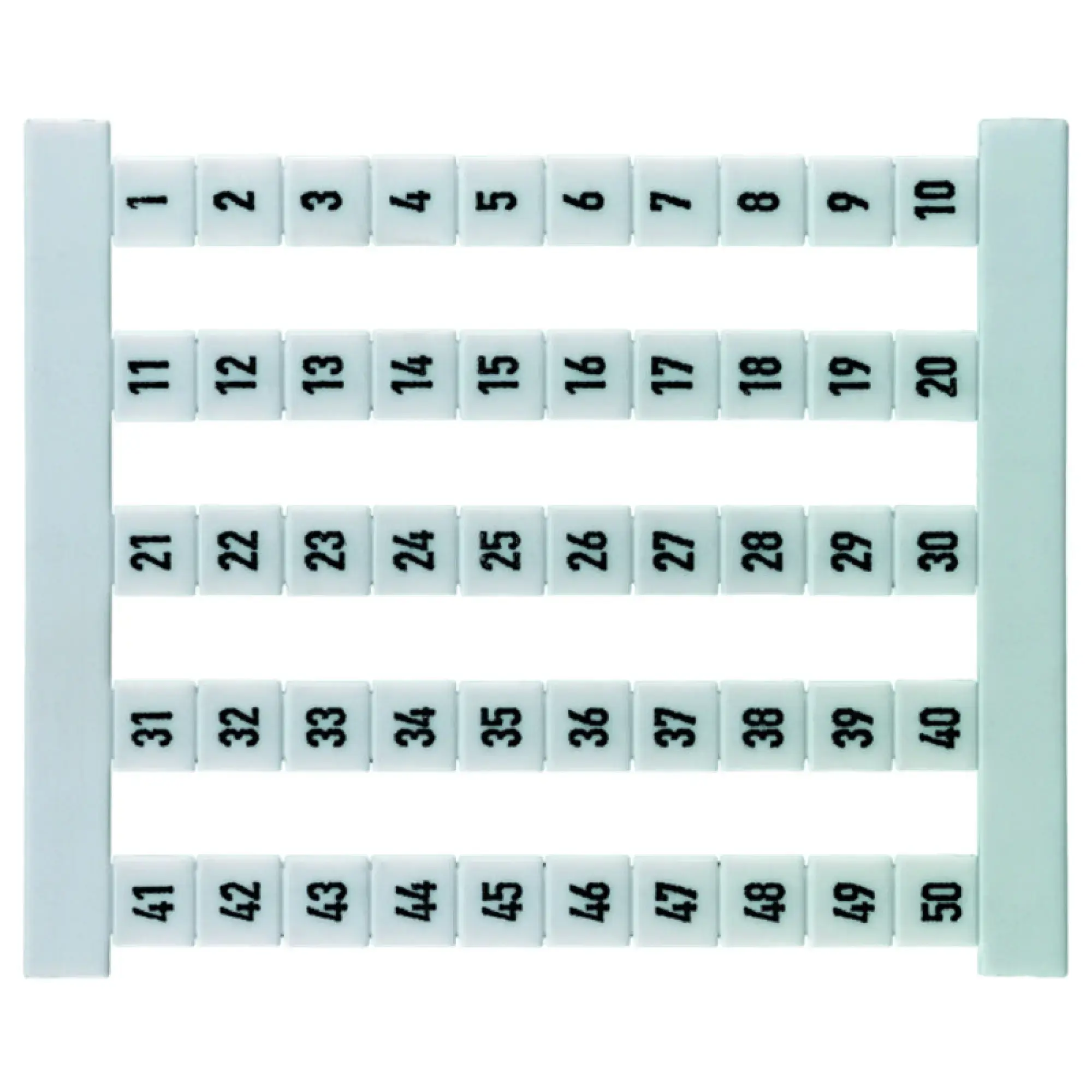 Weidmüller 0473560001 Terminal marking, white, Pitch in mm: 5.00, Printed characters: Numbers, vertical, Width: 5 mm, Height: 5 mm (img_001)