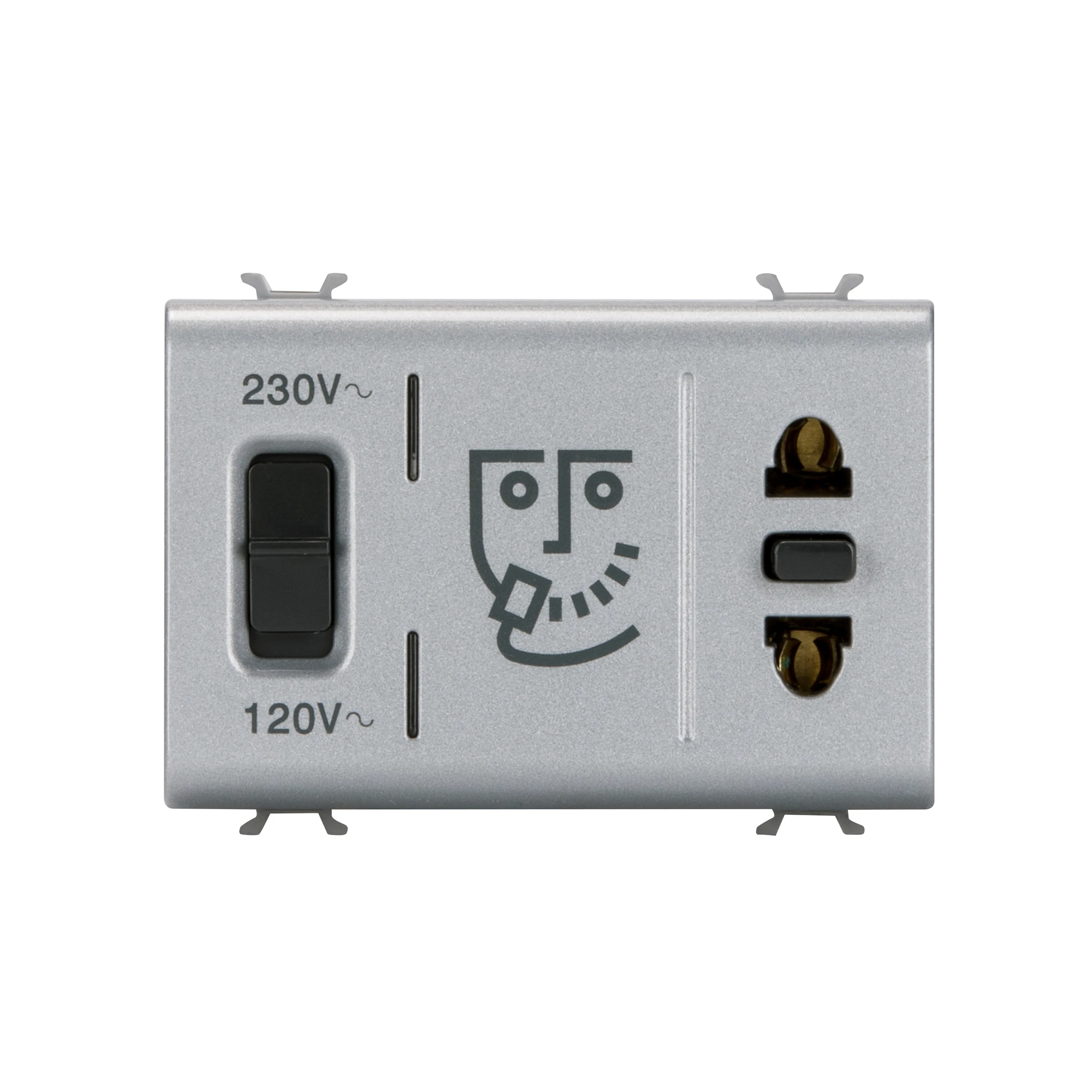 GEWISS GW14331 EURO-AMERICAN STANDARD SHAVER SOCKET-OUTLET WITH INSULATION TRANSFORMER - 230V ac - 50/60 Hz - 3 MODULES - TITANIUM - CHORUSMART (img_001)