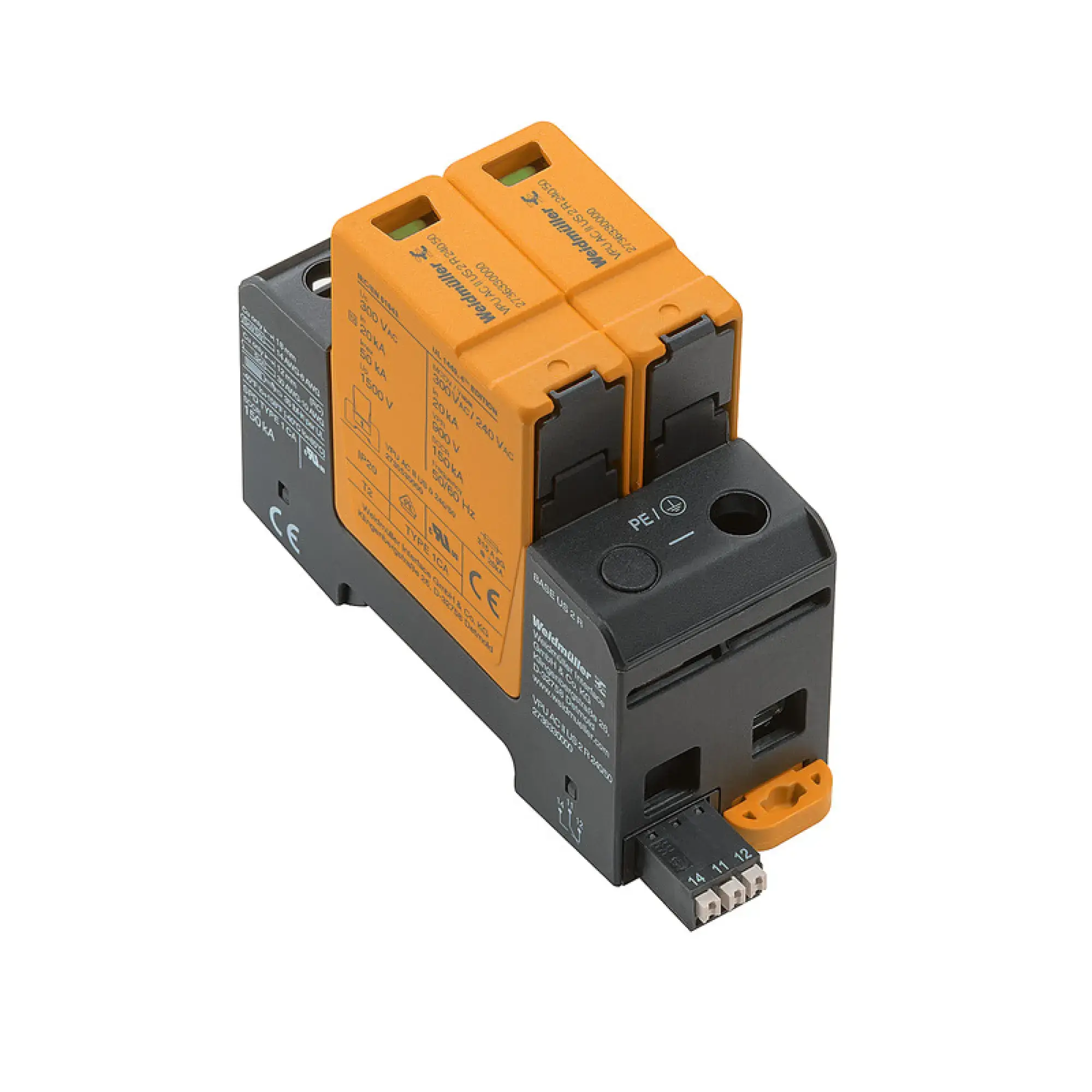 Weidmüller 2736330000 Surge voltage arrester (power supply systems), Surge protection, with remote contact, Type II, Low voltage network: Single-phase, TN-S, II, AC, 240 V (img_001)