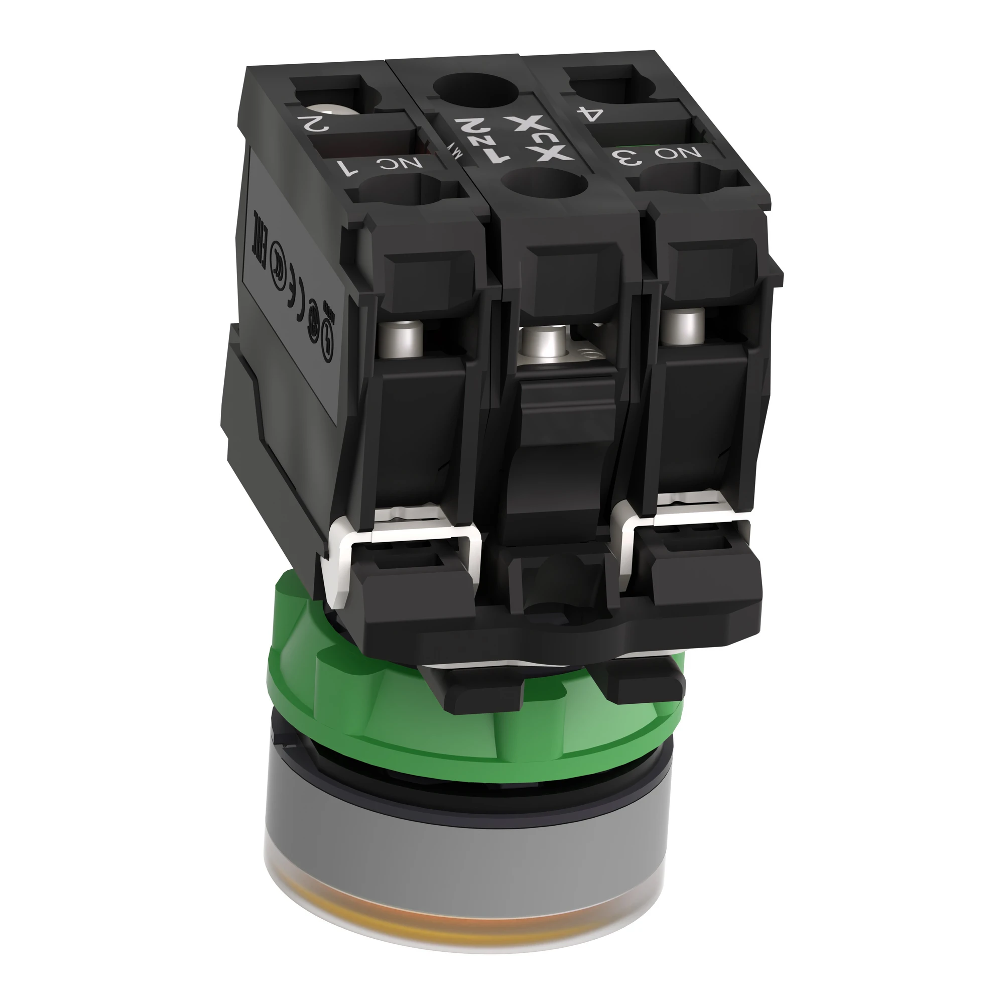 Schneider Electric XB5AW35B5C0 Illuminated push-button, Harmony XB5, plastic, light grey, orange, 22mm, universal LED, smooth dome, 1NO + 1NC, 24V ACDC (img_007) Schneider Electric XB5AW35B5C0 Illuminated push-button, Harmony XB5, plastic, light grey, orange, 22mm, universal LED, smooth dome, 1NO + 1NC, 24V ACDC (img_007)