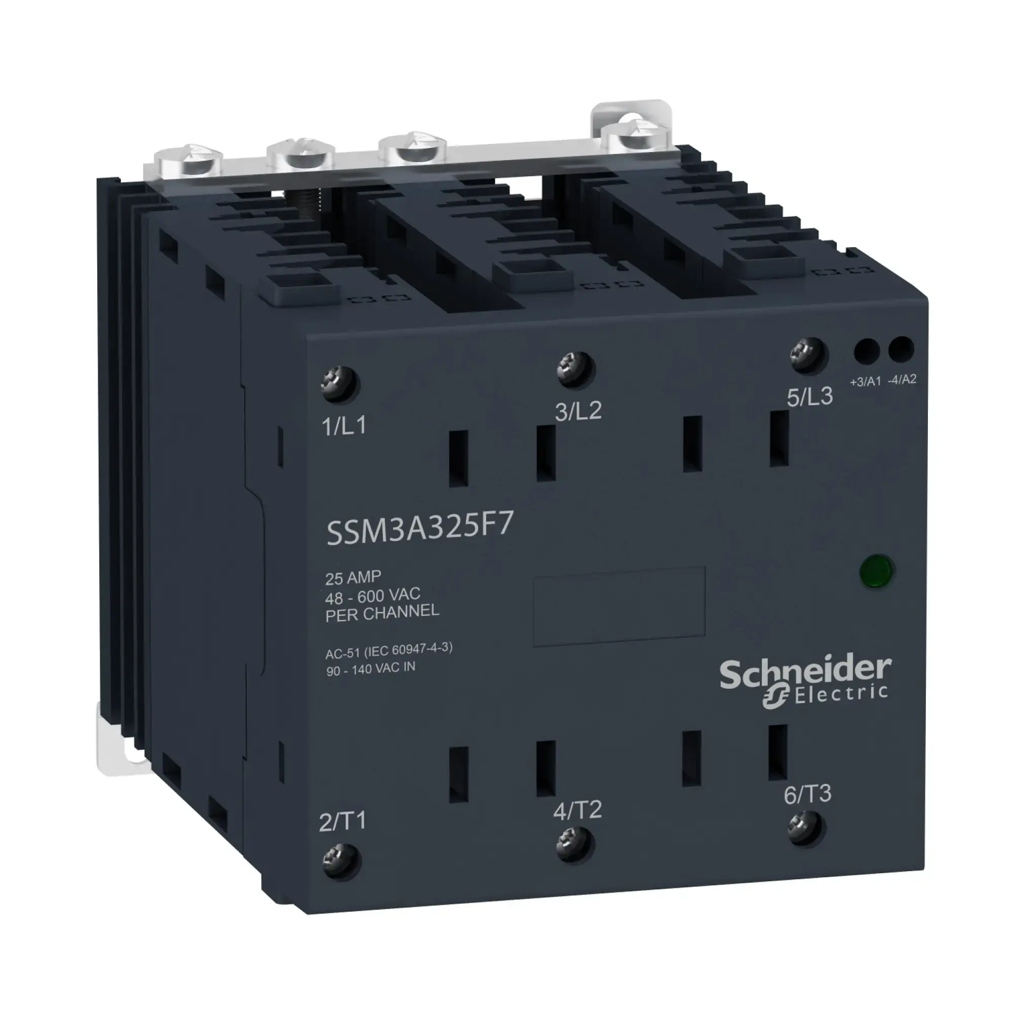 Schneider Electric SSM3A325BD Semiconductor Relay, DIN rail, I: 4-32 VDC, O: 48-600 VAC, 3x 25 A, 3ph., zero cross (img_003) Schneider Electric SSM3A325BD Semiconductor Relay, DIN rail, I: 4-32 VDC, O: 48-600 VAC, 3x 25 A, 3ph., zero cross (img_003)