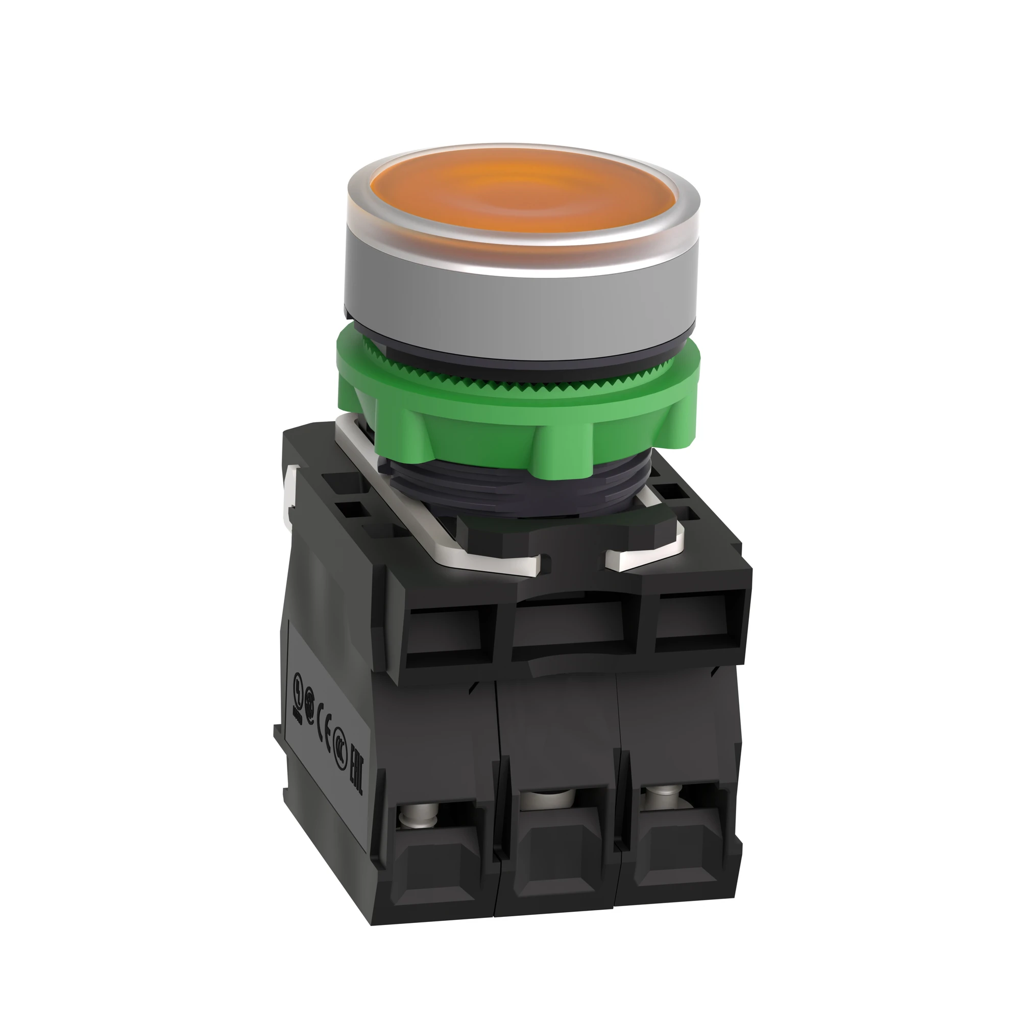 Schneider Electric XB5AW35G5C0 Illuminated Pushbutton, Harmony XB5, Plastic, Orange, 22mm, Universal LED, Smooth Dome, 1NO+1NC, 110-120V AC (img_005)