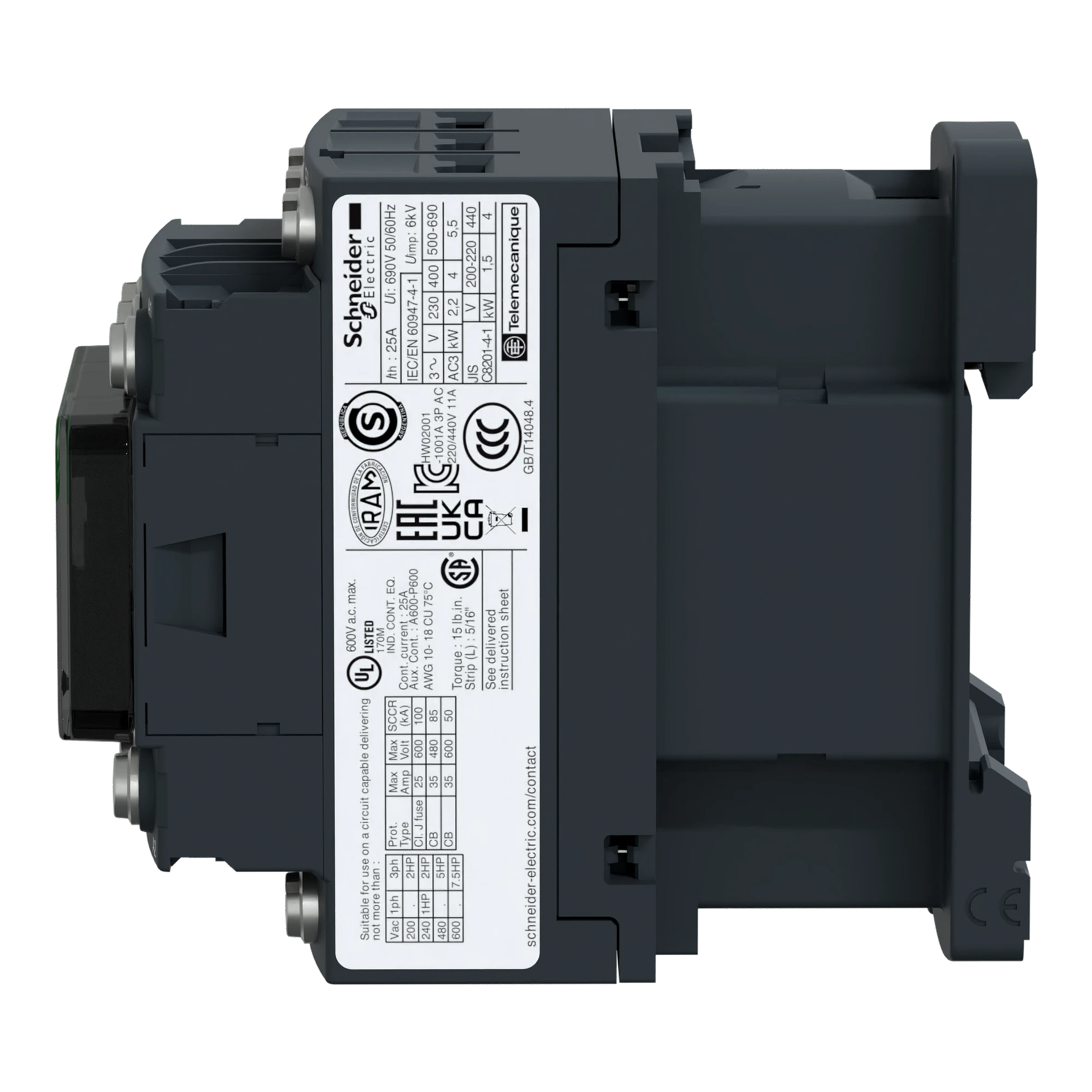 Schneider Electric LC1D096B7 Power contactor LC1D 3p, +1NO+1NC, 4 kW, 9 A, 400 V AC3, coil 24 V AC (img_004)