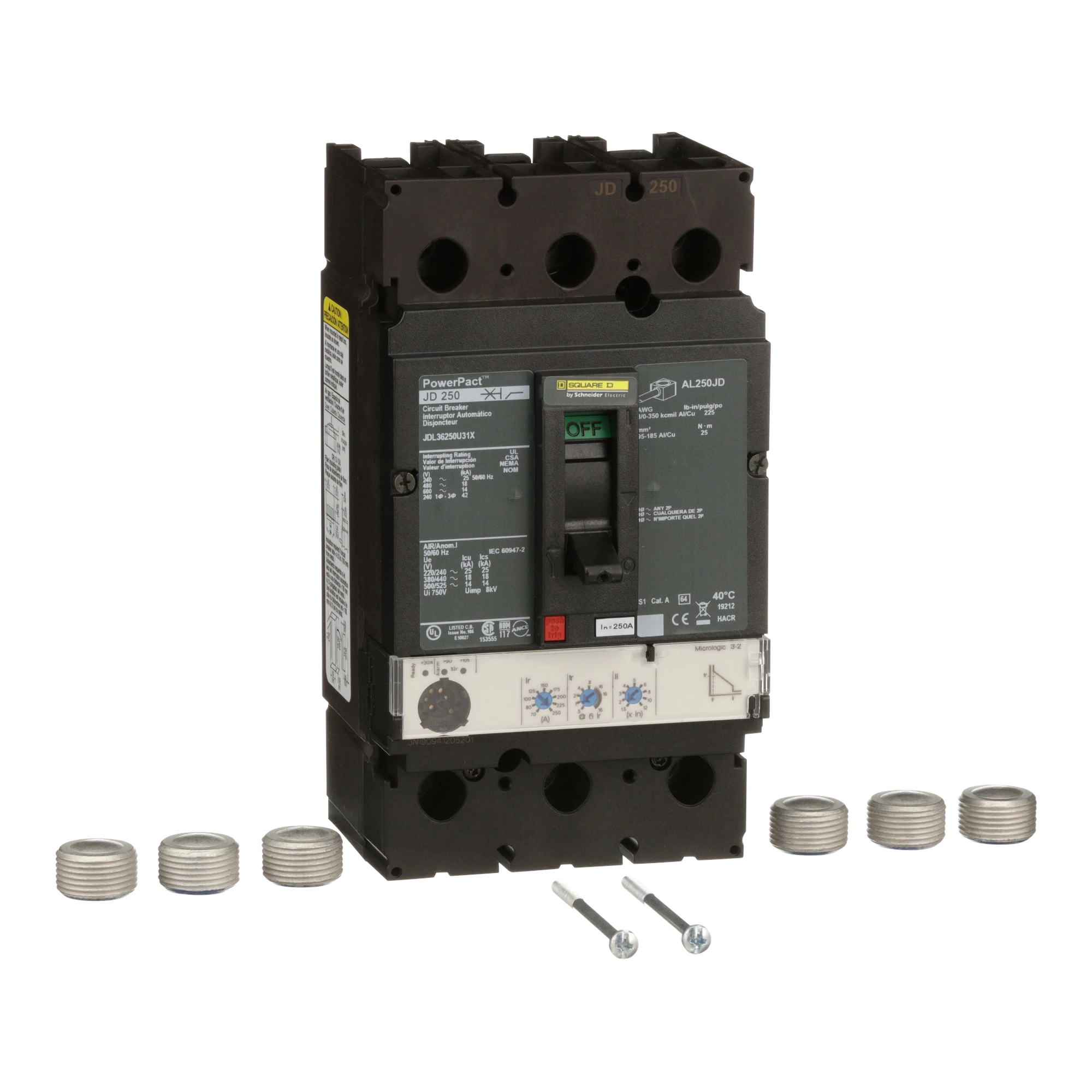 Schneider Electric JDL36250U31X Compact power circuit breaker PowerPacT H, with Micrologic 3.2, 250 A, 3P, 14kA/600V AC (img_001)