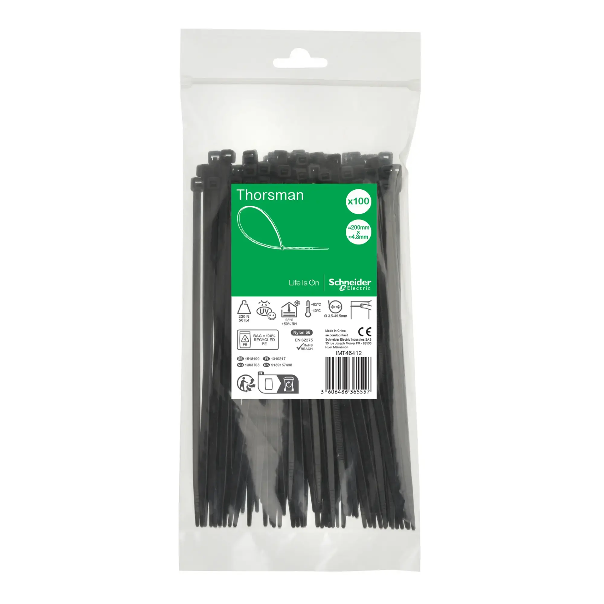 Schneider Electric IMT46412 Thorsman Cable Ties, Dimension: 200X4.8 mm, Packaging of 100 Pieces Color black (img_003) Schneider Electric IMT46412 Thorsman Cable Ties, Dimension: 200X4.8 mm, Packaging of 100 Pieces Color black (img_003)