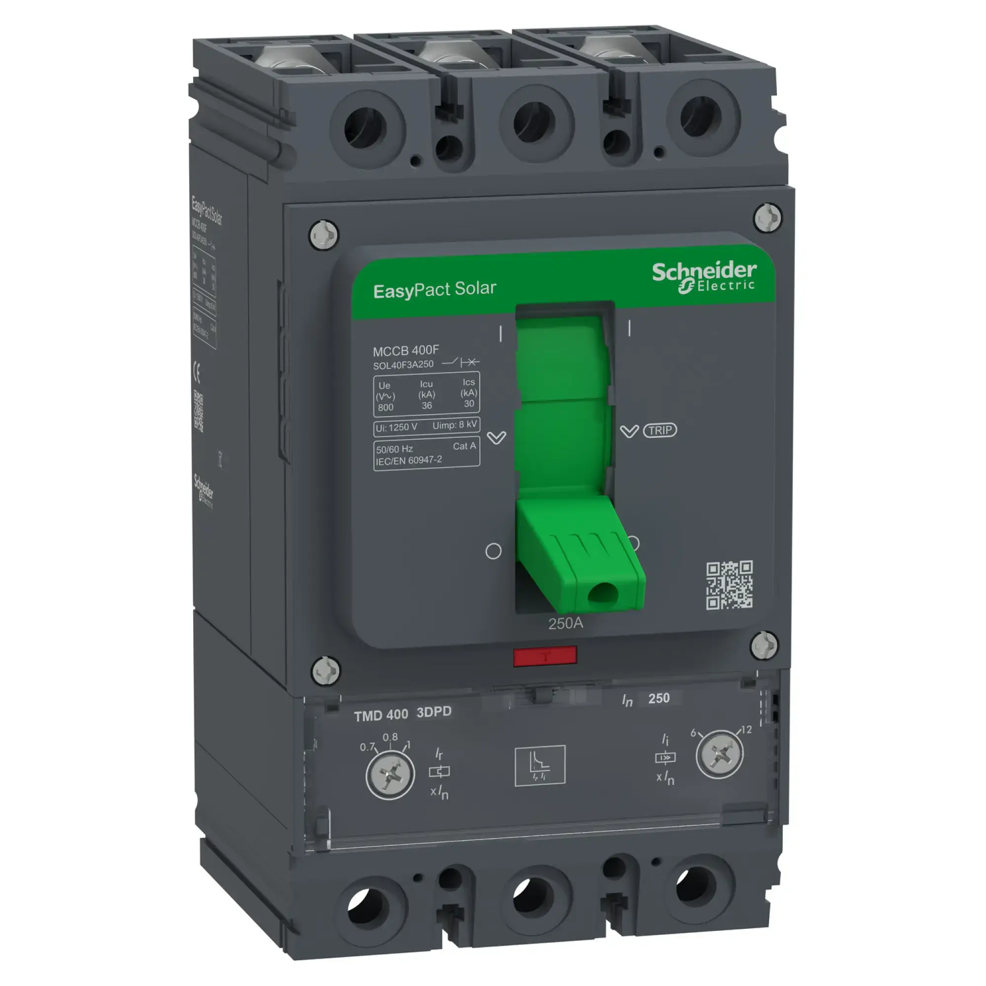 Schneider Electric SOL40F3A250 Leistungsschalter EasyPact Solar MCCB 400, 3P, 36kA bei 800VAC, 250A Nennstrom, TMD thermisch magnetische Auslöseeinheit (img_001) Schneider Electric SOL40F3A250 Leistungsschalter EasyPact Solar MCCB 400, 3P, 36kA bei 800VAC, 250A Nennstrom, TMD thermisch magnetische Auslöseeinheit (img_001)