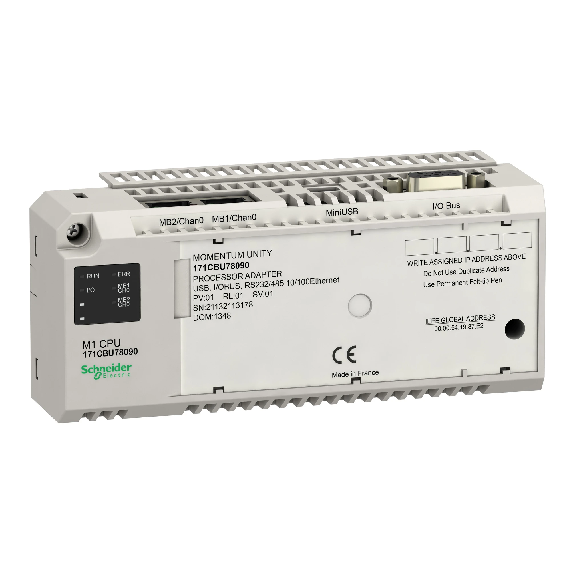 Schneider Electric 171CBU78090 Unity M1 Processor, RS232/485, USB, I/O Bus (img_001) Schneider Electric 171CBU78090 Unity M1 Processor, RS232/485, USB, I/O Bus (img_001)