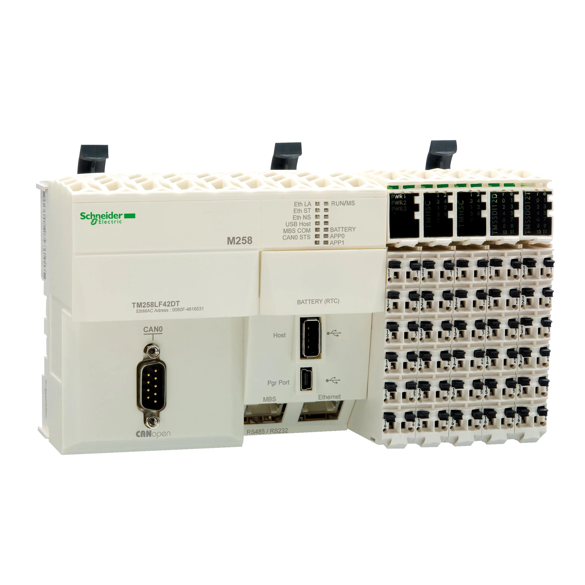 Schneider Electric TM258LF42DT PLC Control, Modicon M258, 42 I/O, CANopen Master, Ethernet, Modbus, 24 VDC, Spring Terminal Blocks (img_001) Schneider Electric TM258LF42DT PLC Control, Modicon M258, 42 I/O, CANopen Master, Ethernet, Modbus, 24 VDC, Spring Terminal Blocks (img_001)