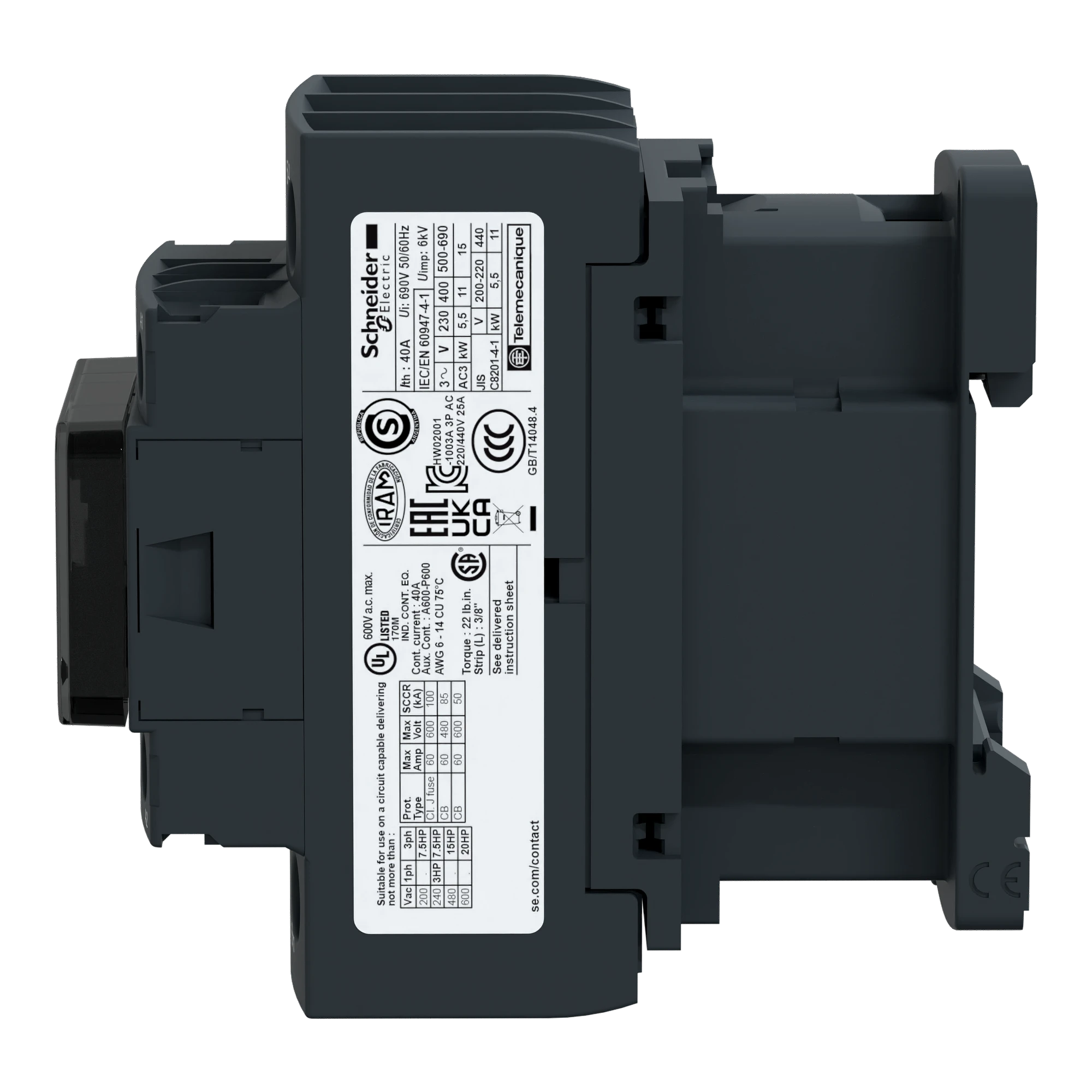 Schneider Electric LC1D25L7 Power contactor LC1D 3p, +1NO+1NC, 11 kW, 25 A, 400 V AC3, coil 200 V AC (img_005)