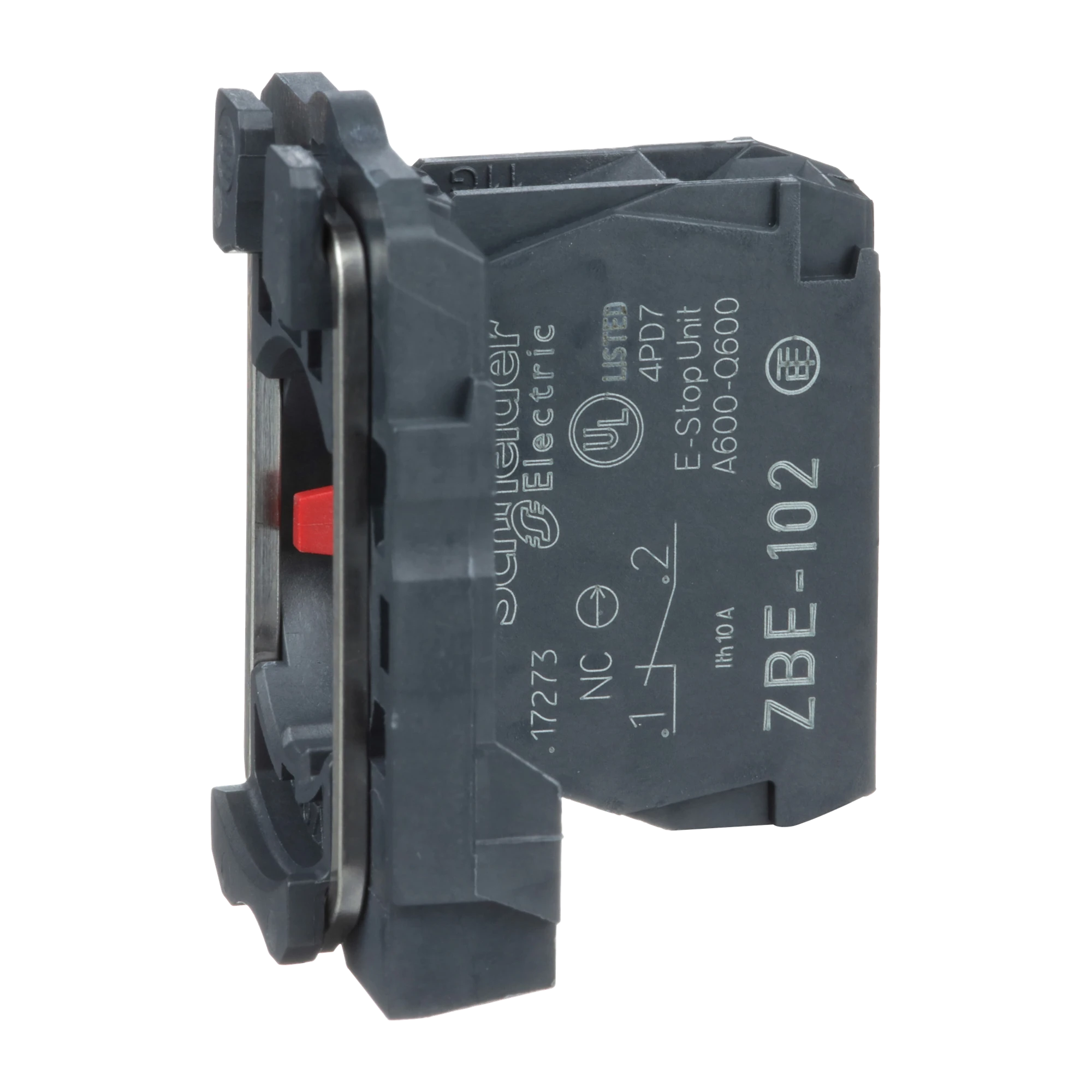 Schneider Electric ZB5AZ102 Auxiliary contact block with mounting flange, Harmony XB5, plastic, 22mm, 30mm, 1NO, screw terminal (img_001)