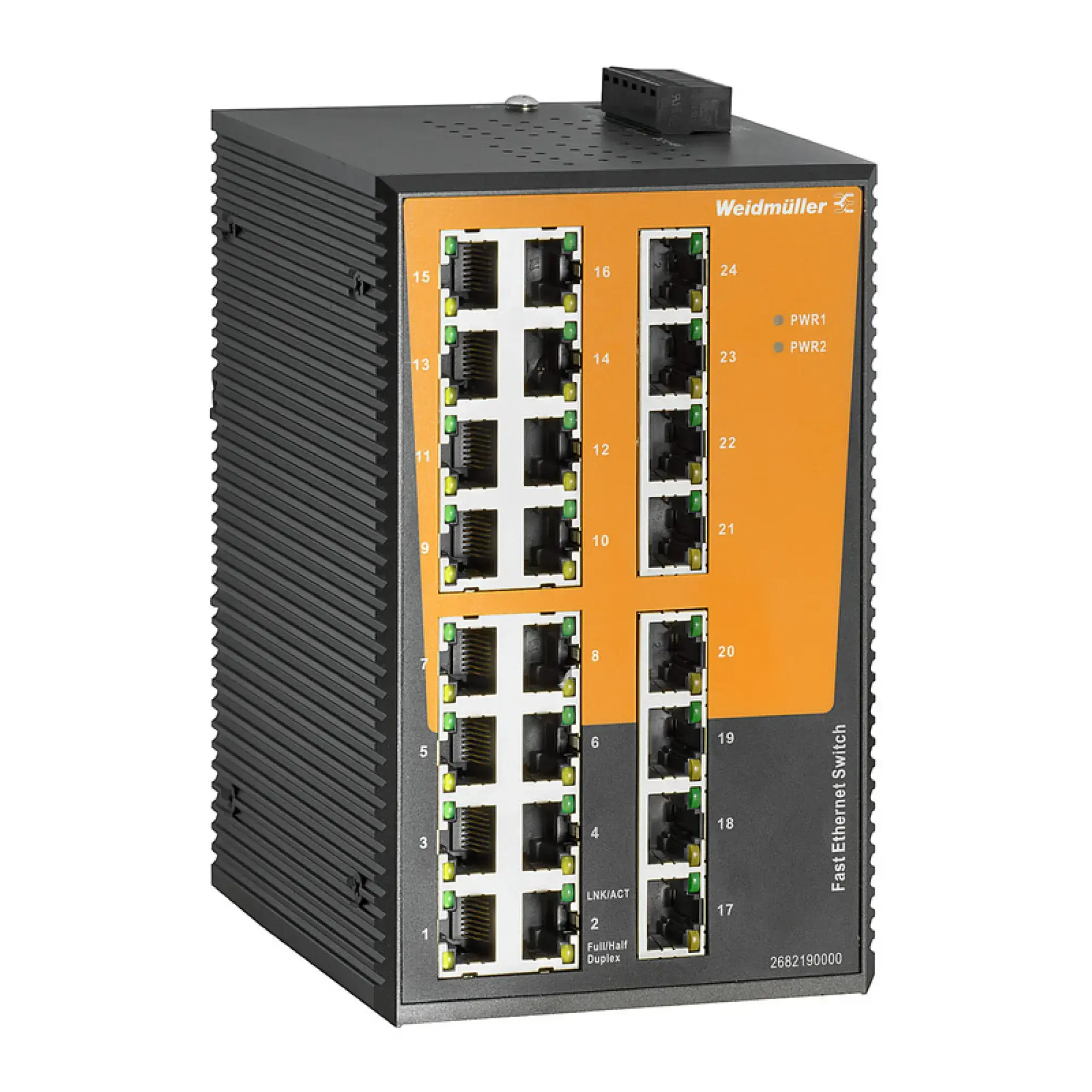 Weidmüller 2682190000 Network switch (unmanaged), unmanaged, Fast Ethernet, Number of ports: 24x RJ45, -40 °C...75 °C, IP30 (img_001) Weidmüller 2682190000 Network switch (unmanaged), unmanaged, Fast Ethernet, Number of ports: 24x RJ45, -40 °C...75 °C, IP30 (img_001)