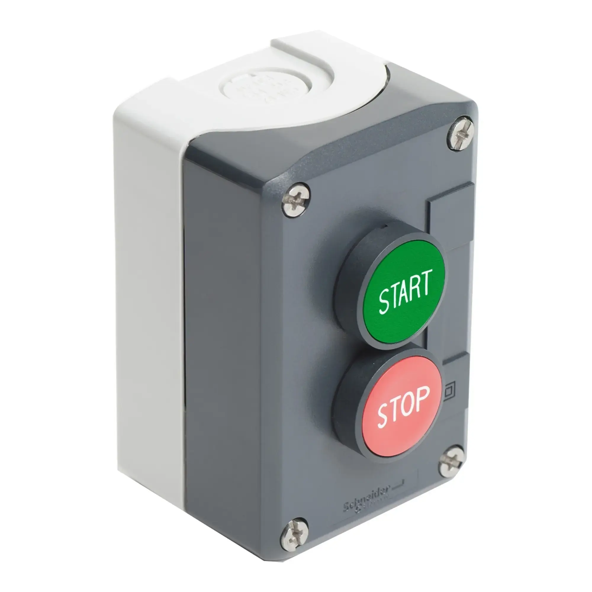 Schneider Electric XALD215 Surface mounting enclosure, Harmony XALD, plastic, dark grey, 2 push-buttons, green, red, START, STOP, 22mm, 1NC+1NO (img_004)