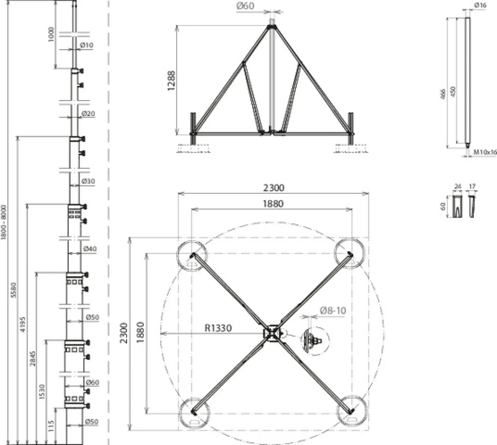 Dehn 105715 -SET- telescopic air-term. rod L8.0m Al w. four-legged stand D60mm R1330mm StSt (img_004) Dehn 105715 -SET- telescopic air-term. rod L8.0m Al w. four-legged stand D60mm R1330mm StSt (img_004)
