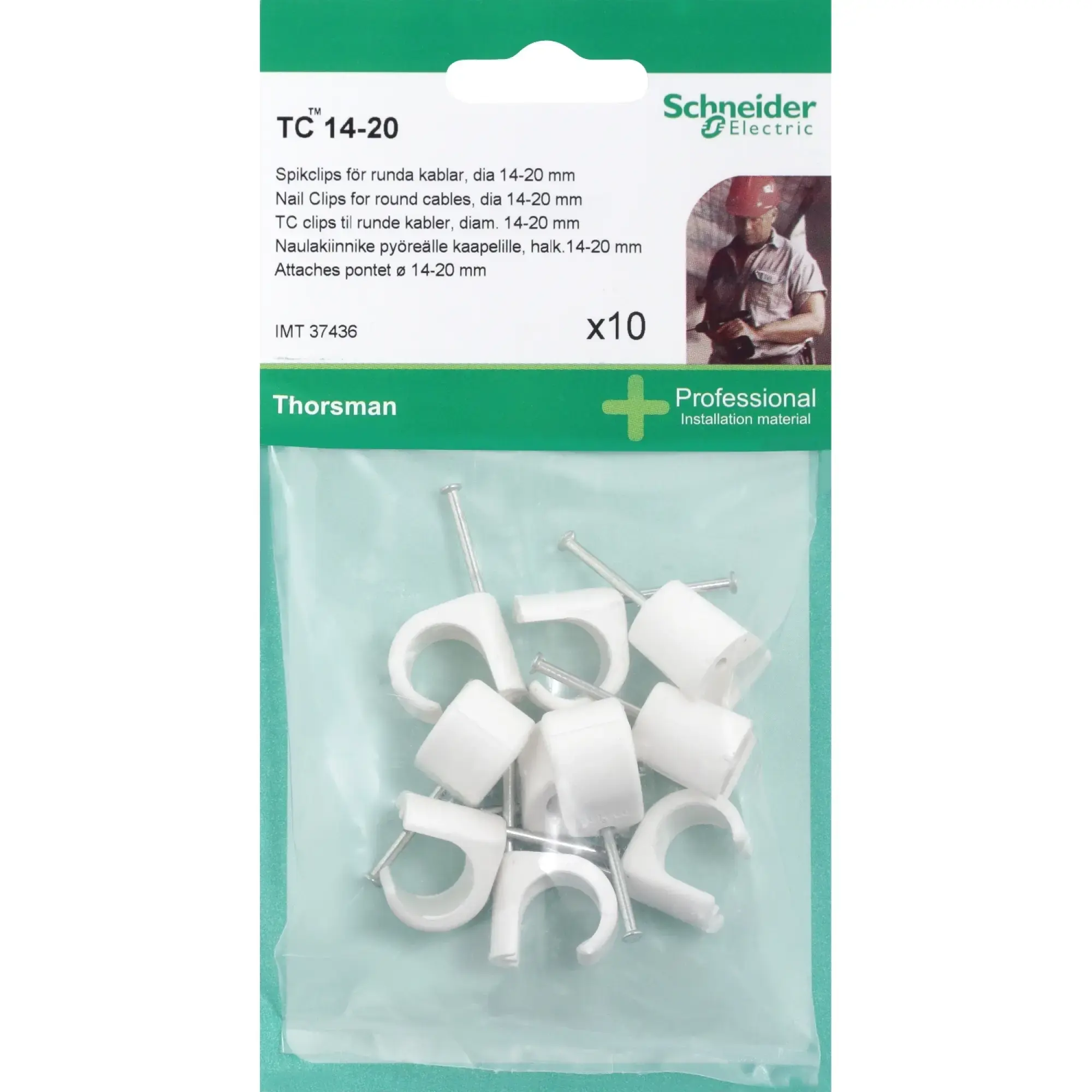 Schneider Electric IMT37436 Cable clip for round cables TC14-20 nail (2.0/35/18mm) white (pack of 10) (img_002) Schneider Electric IMT37436 Cable clip for round cables TC14-20 nail (2.0/35/18mm) white (pack of 10) (img_002)